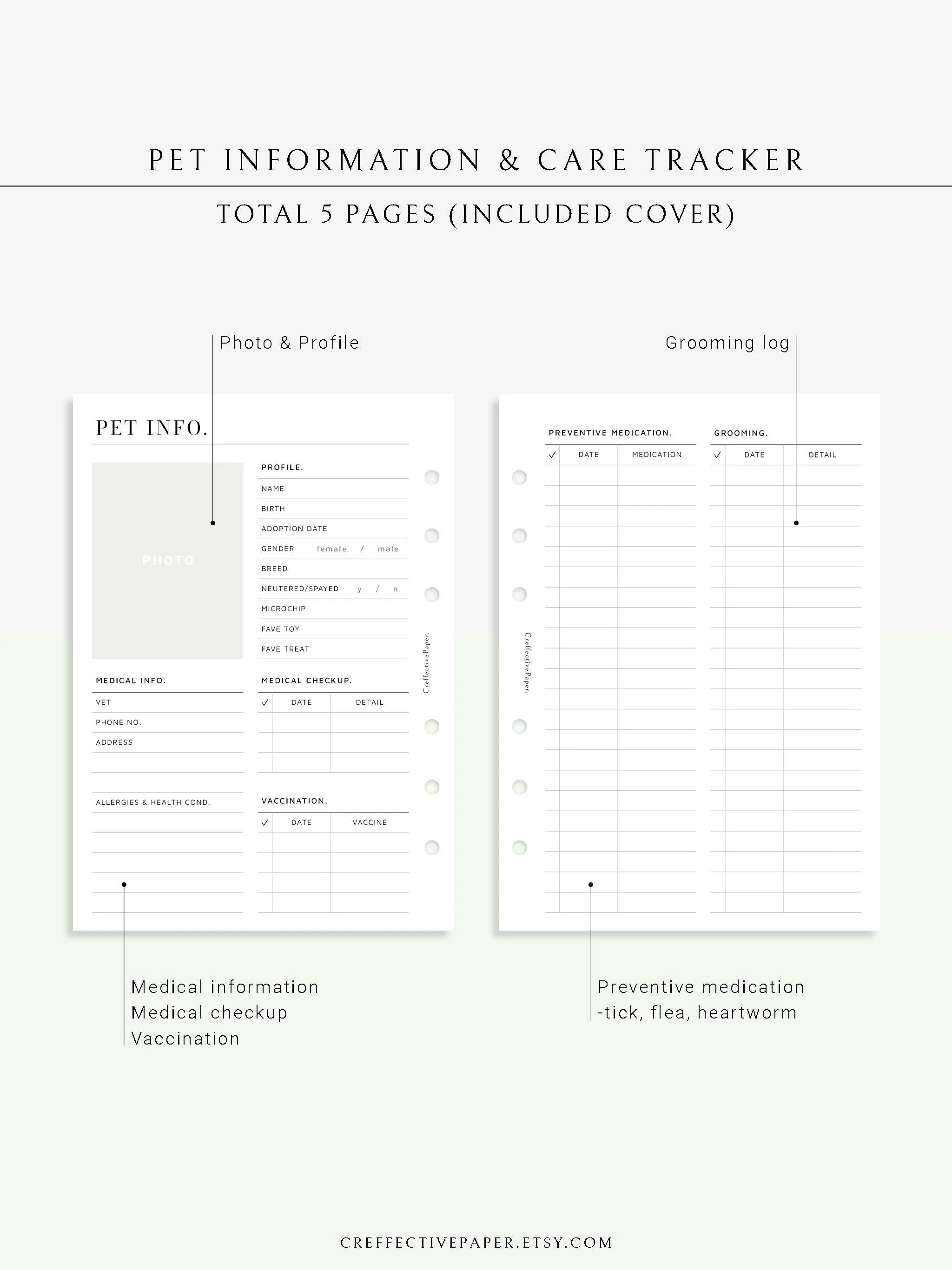 N110 | Printable Pet Information & Care Planner Template