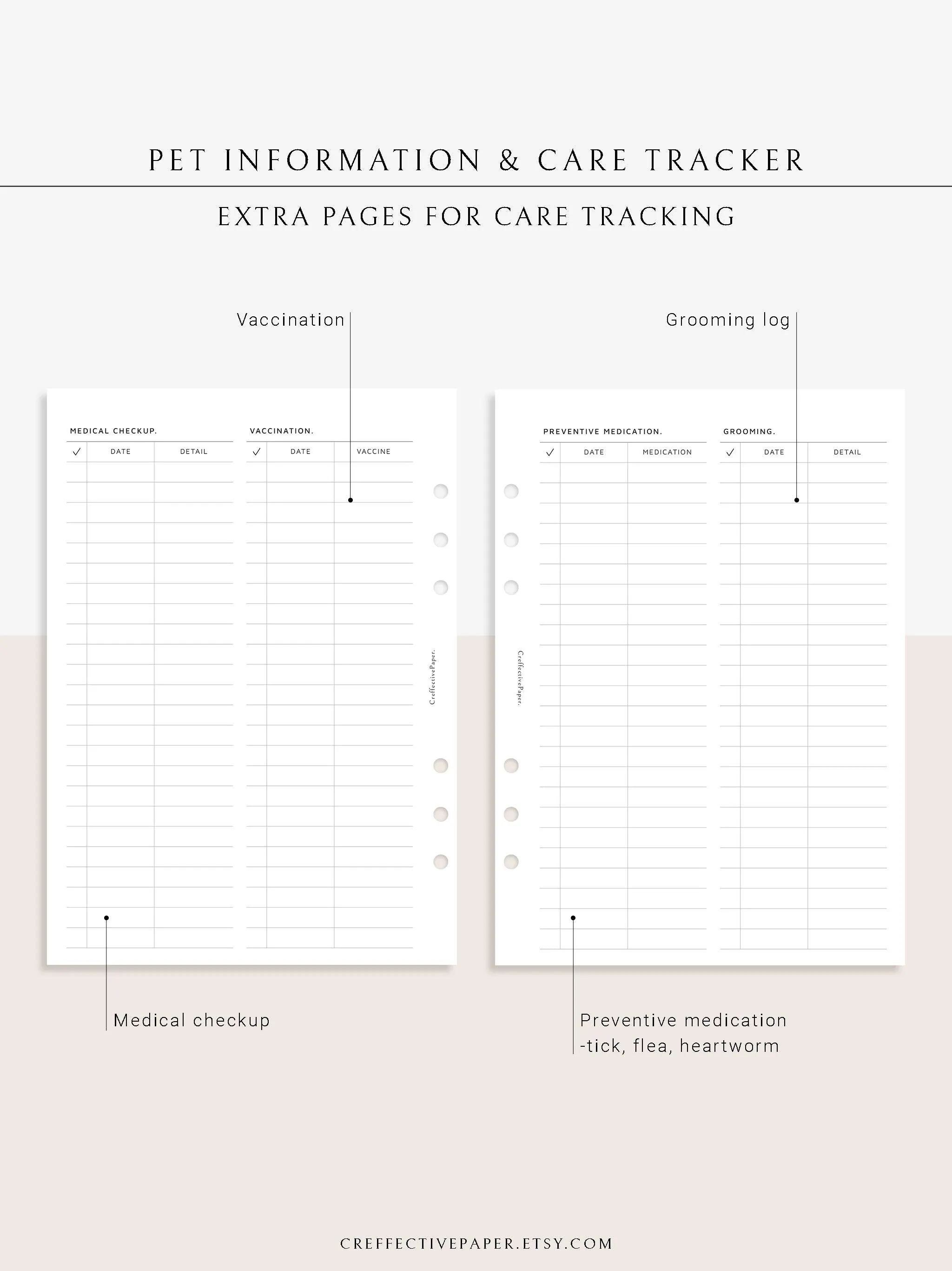 N110 | Printable Pet Information & Care Planner Template