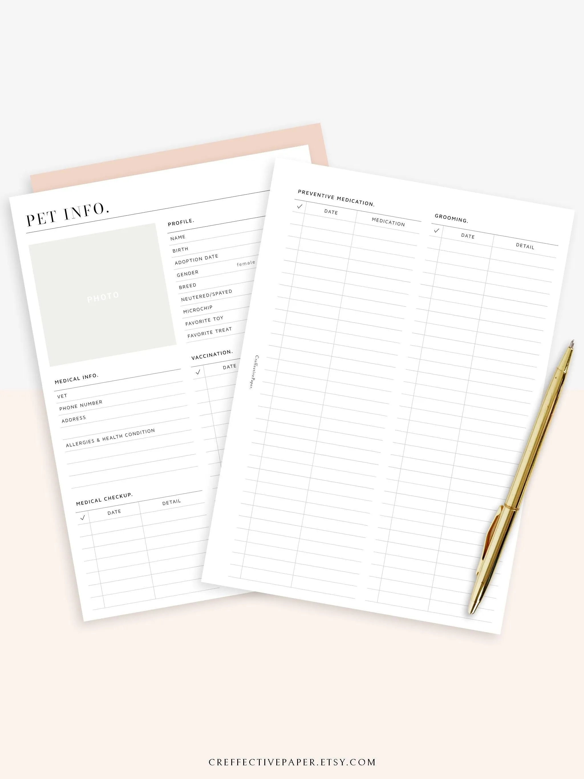 N110 | Printable Pet Information & Care Planner Template