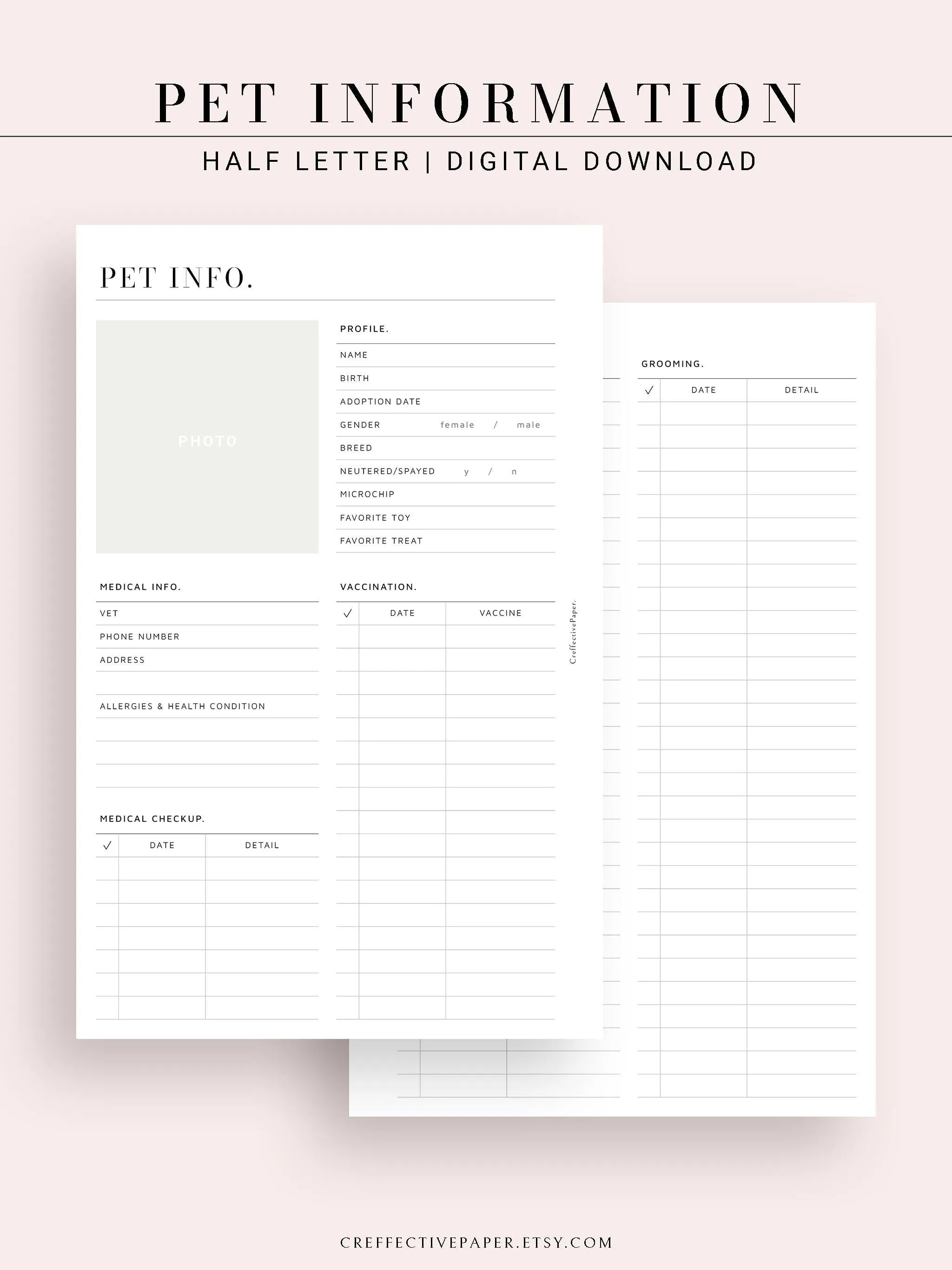 N110 | Printable Pet Information & Care Planner Template