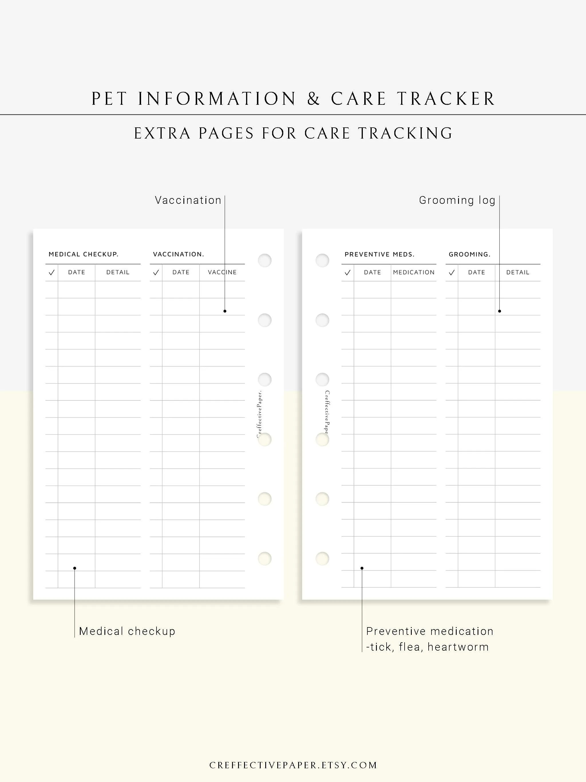 N110 | Printable Pet Information & Care Planner Template