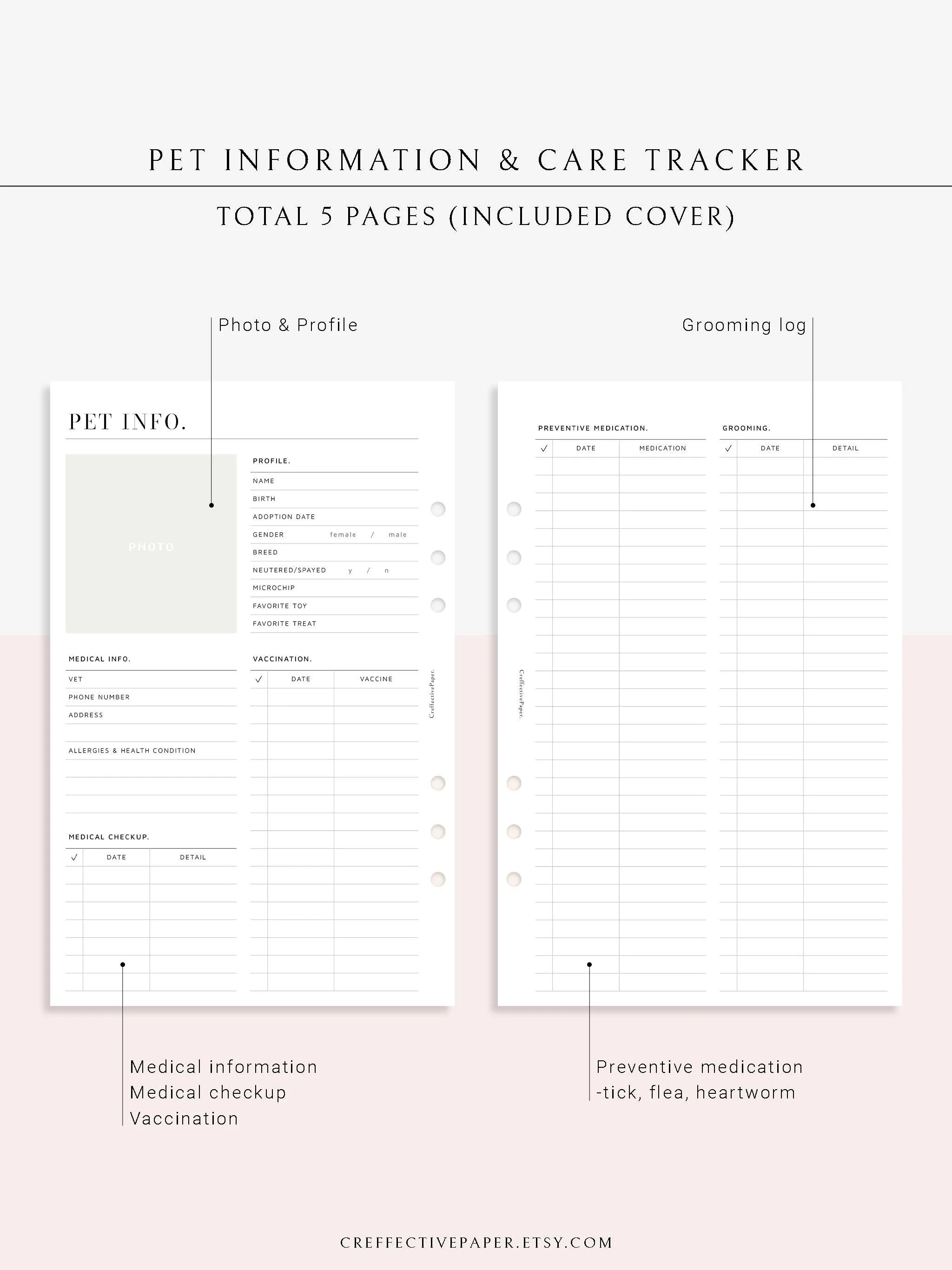 N110 | Printable Pet Information & Care Planner Template