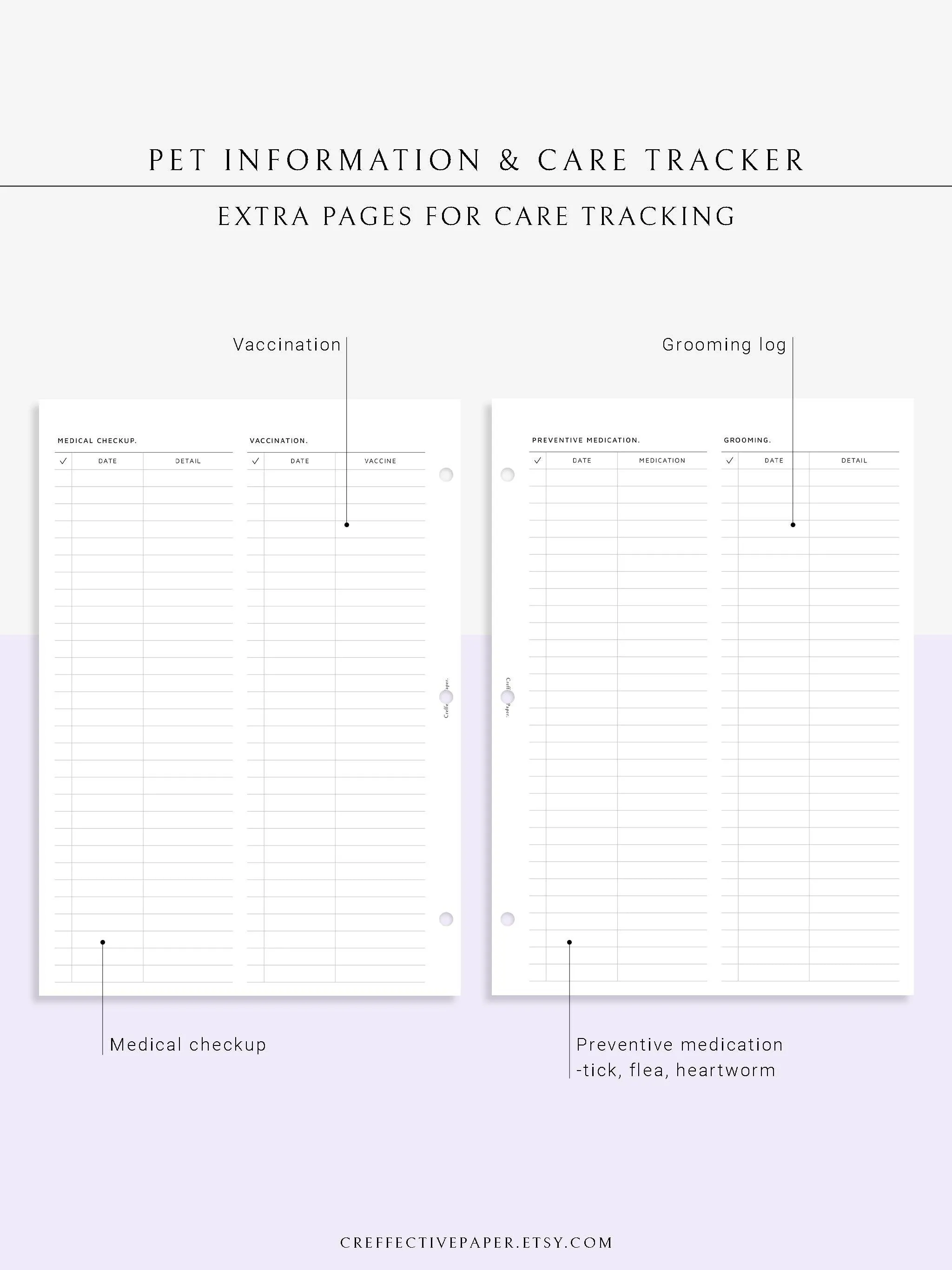 N110 | Printable Pet Information & Care Planner Template