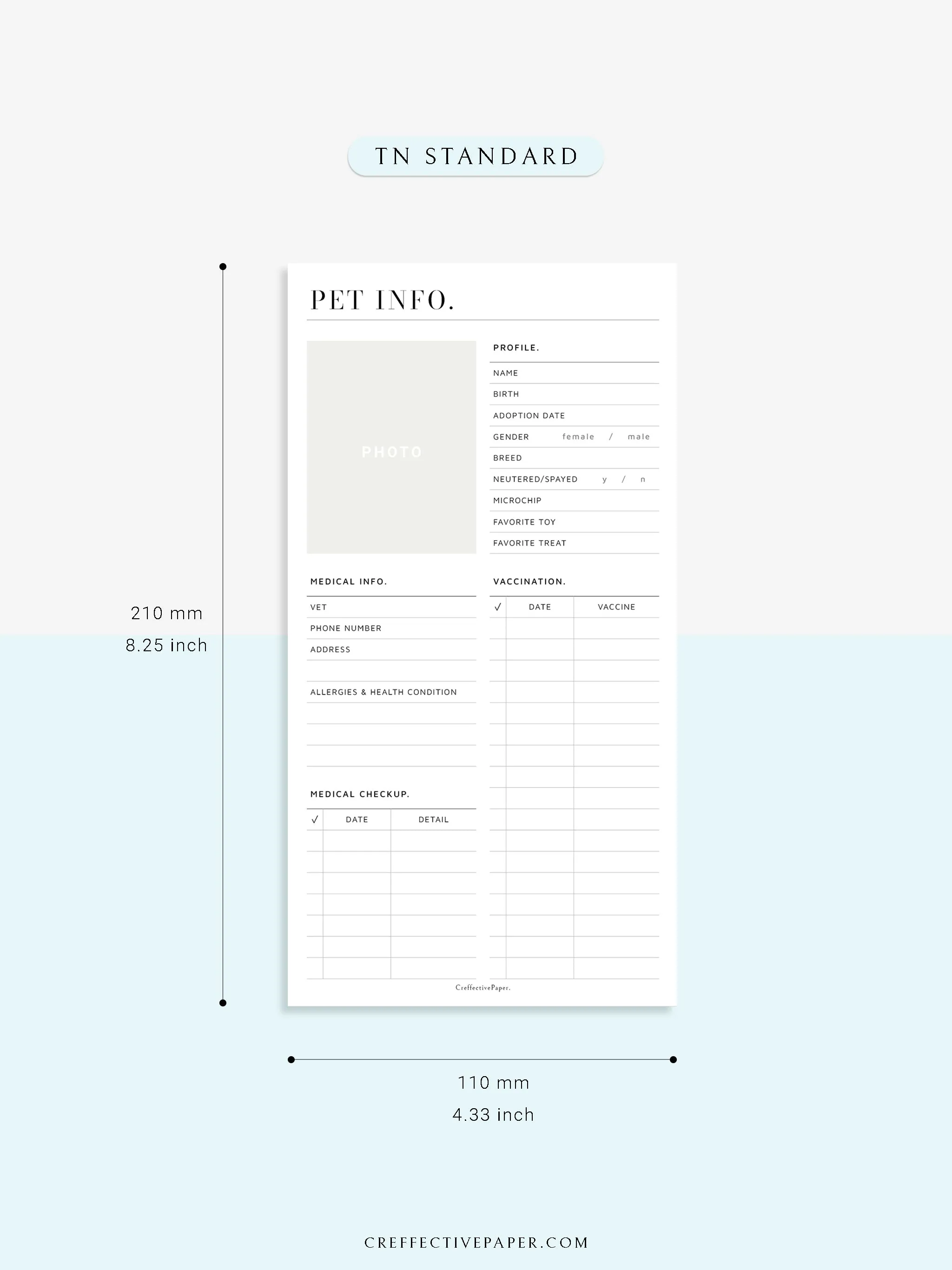 N110 | Printable Pet Information & Care Planner Template