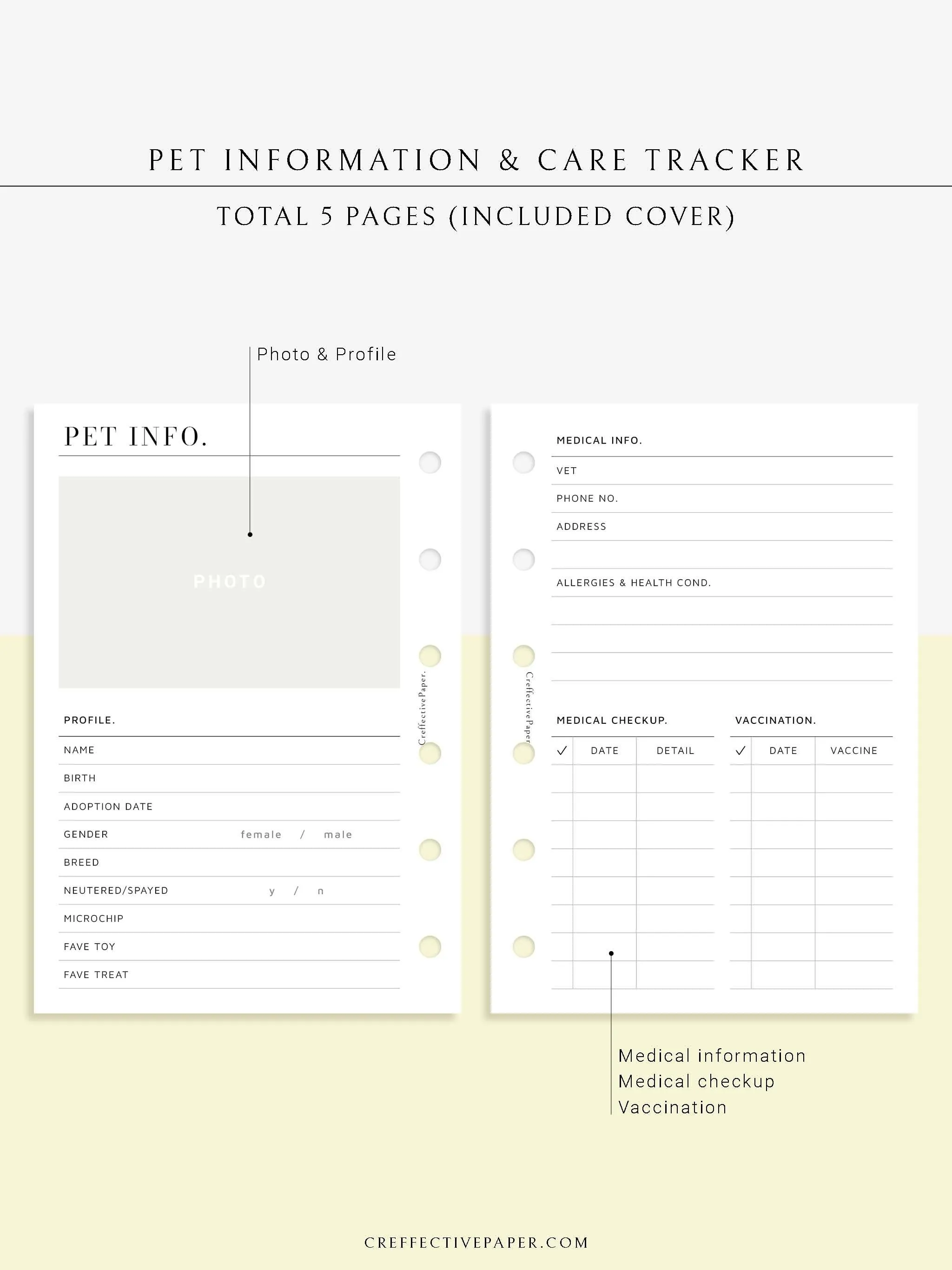 N110 | Printable Pet Information & Care Planner Template