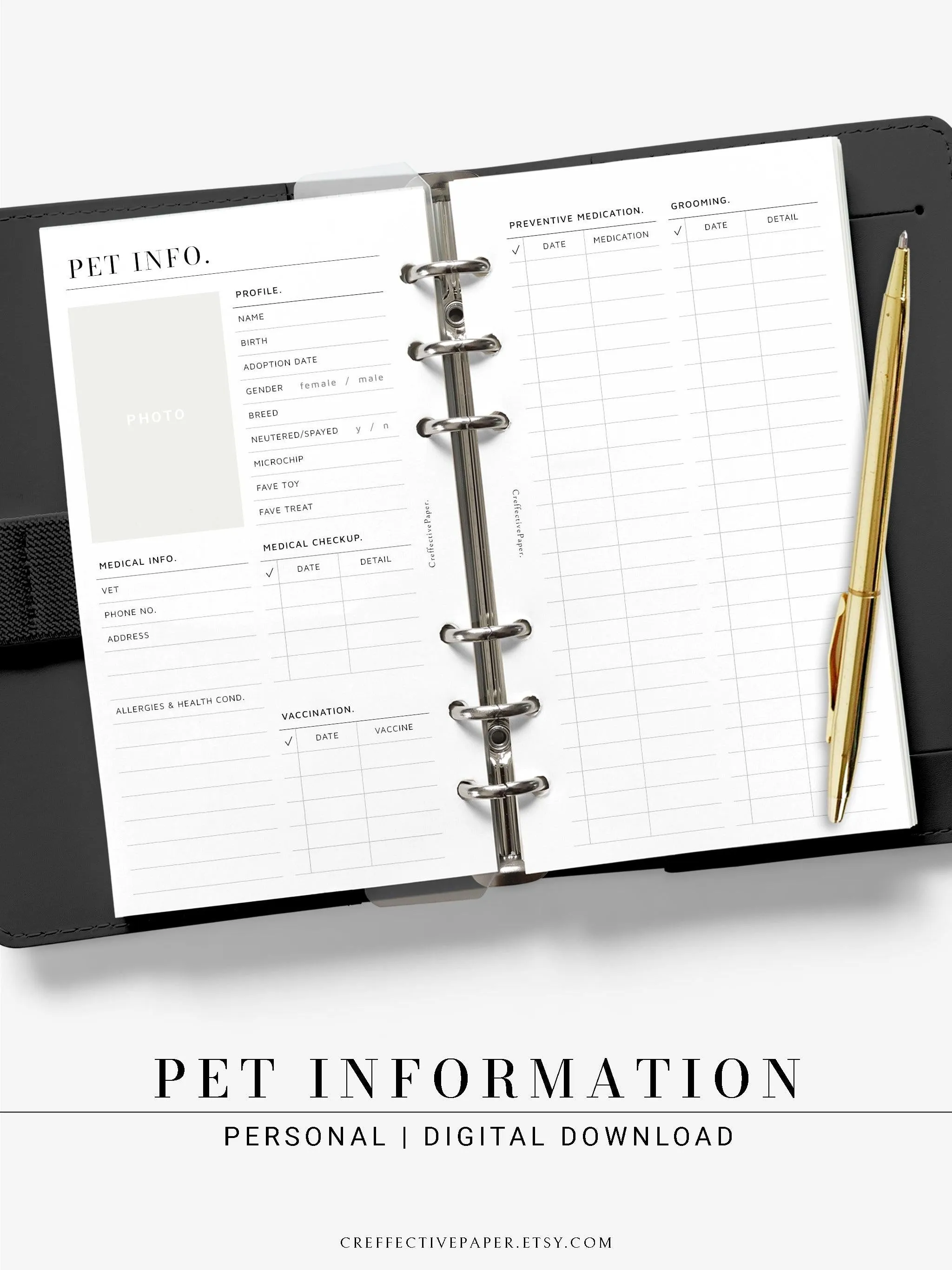 N110 | Printable Pet Information & Care Planner Template