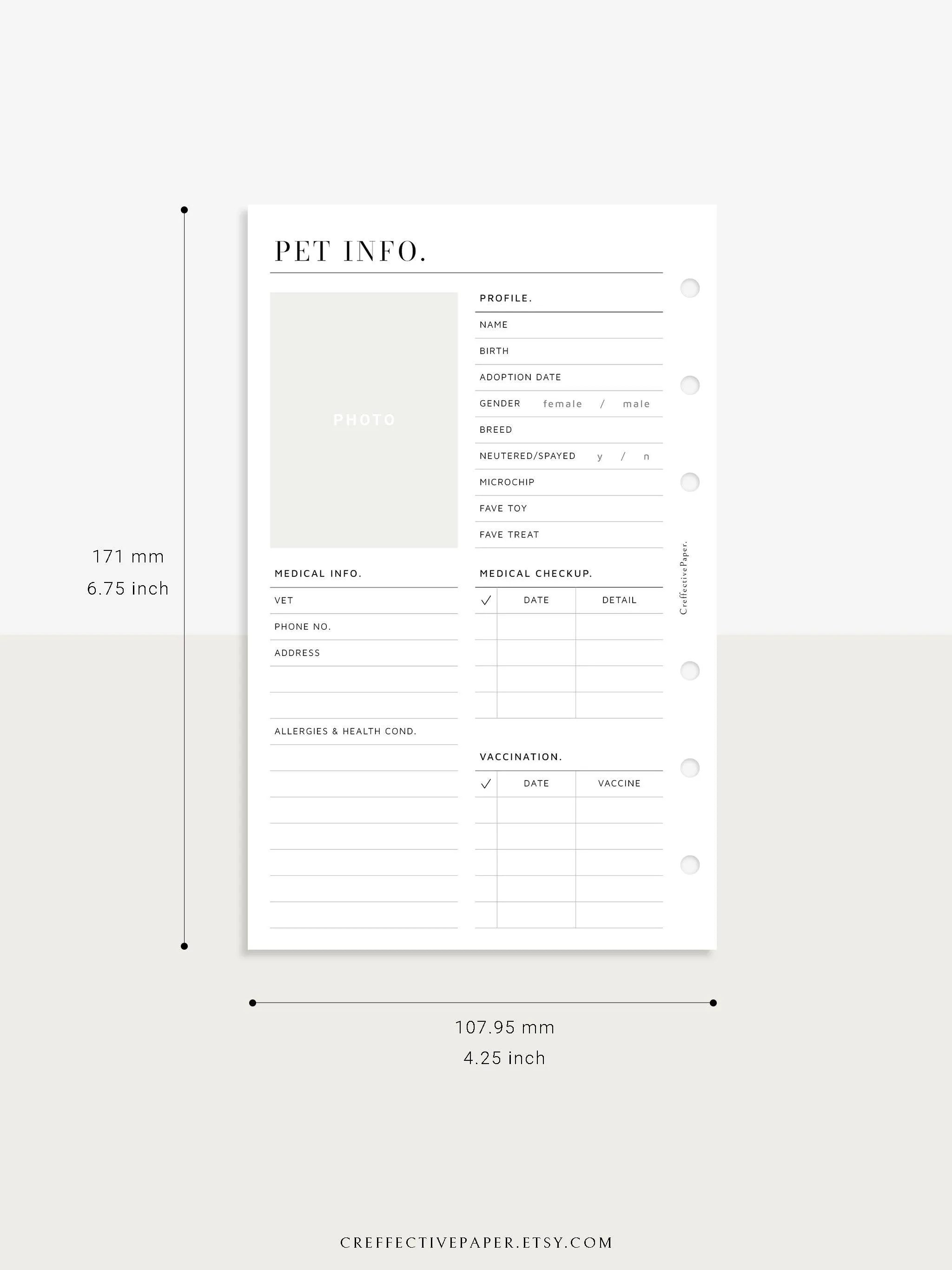 N110 | Printable Pet Information & Care Planner Template