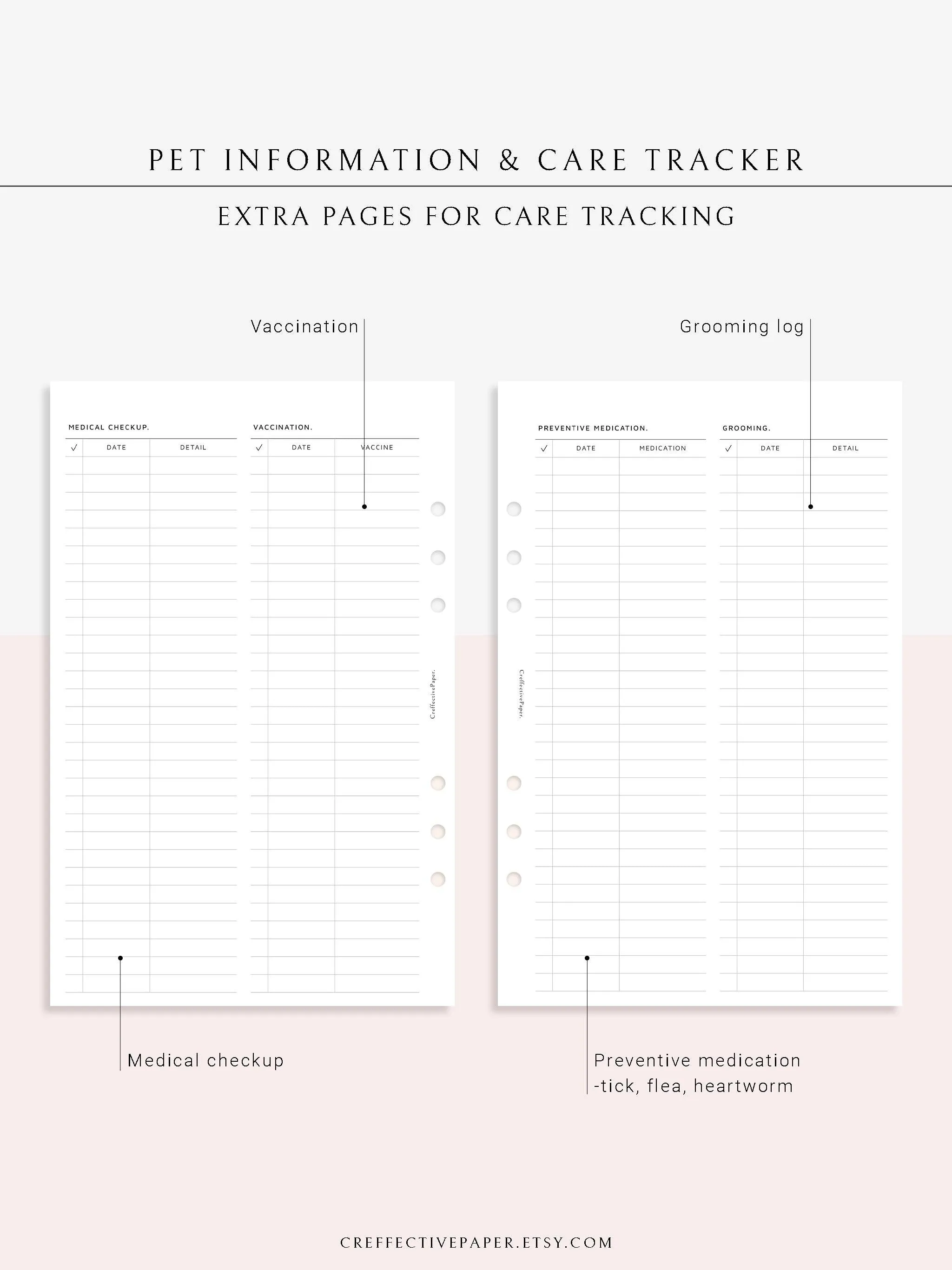 N110 | Printable Pet Information & Care Planner Template