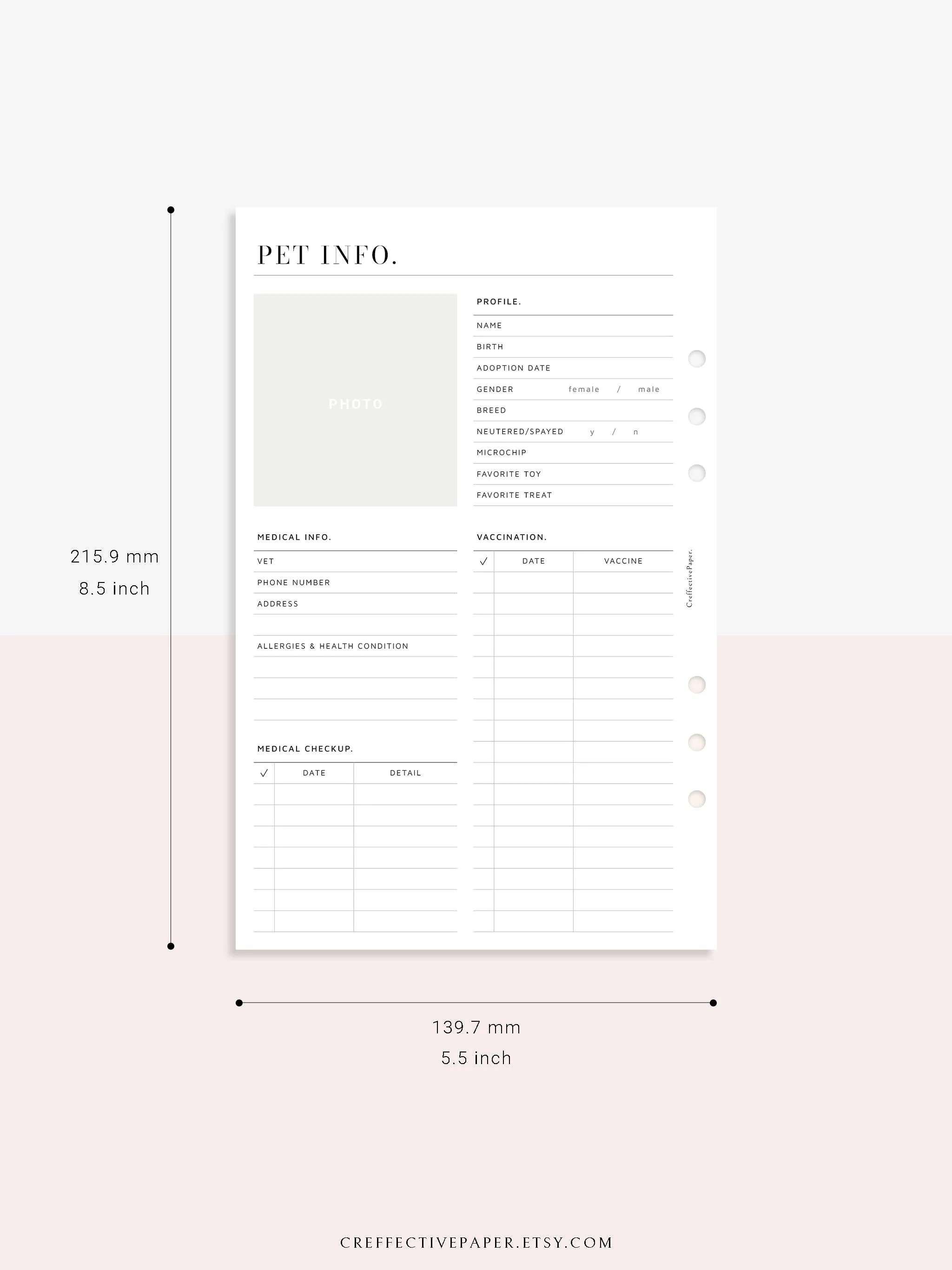 N110 | Printable Pet Information & Care Planner Template