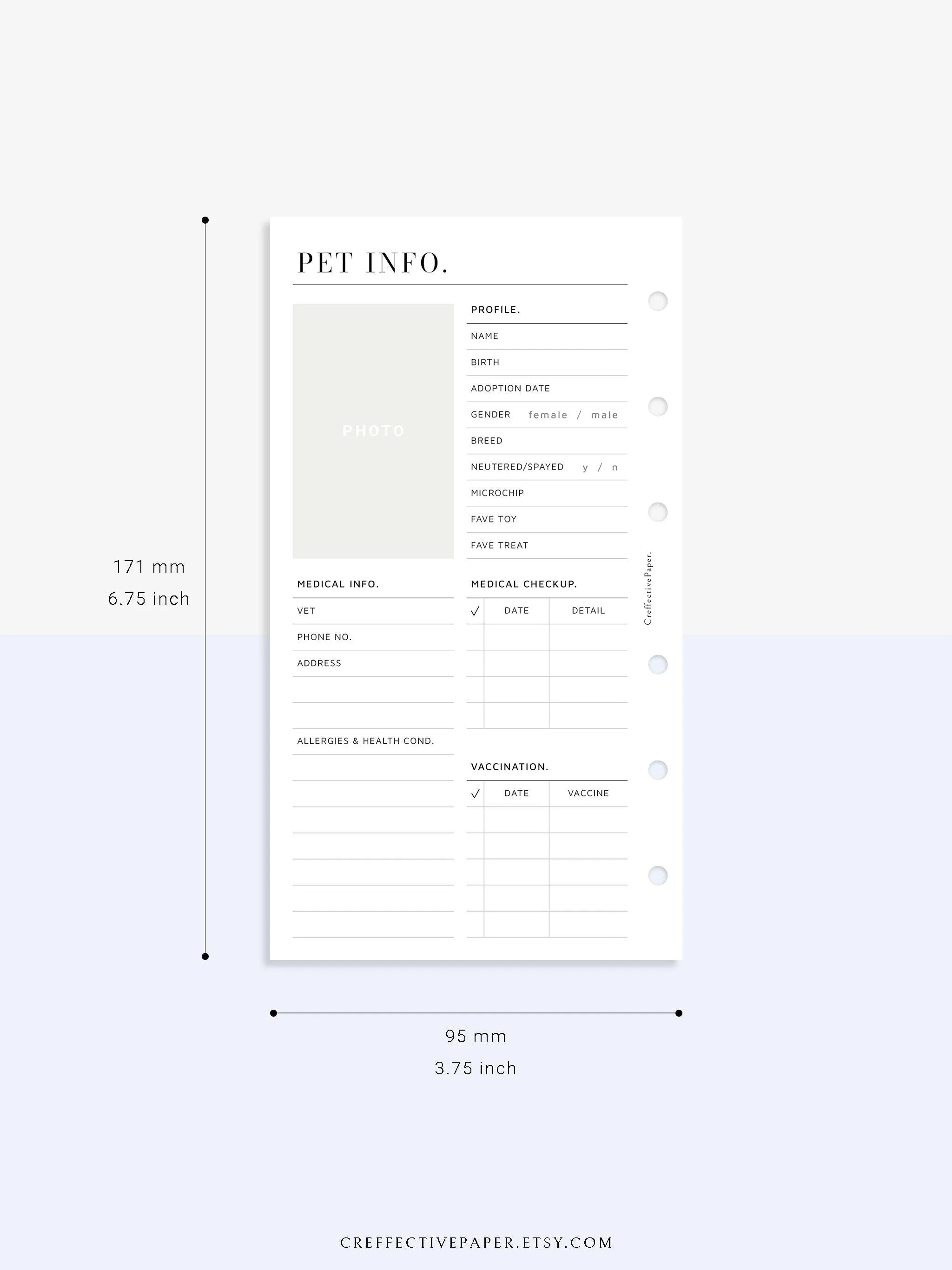 N110 | Printable Pet Information & Care Planner Template