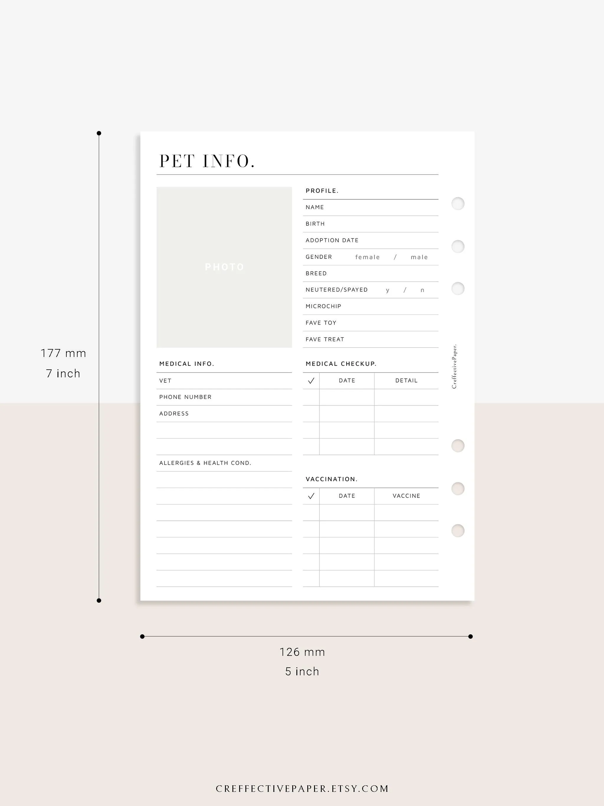 N110 | Printable Pet Information & Care Planner Template