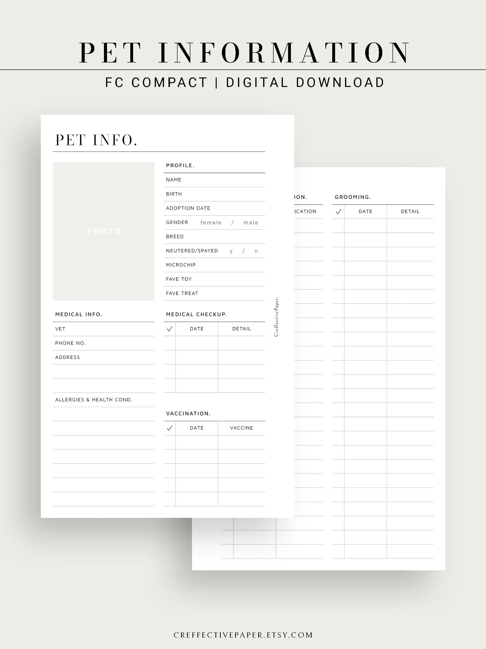 N110 | Printable Pet Information & Care Planner Template