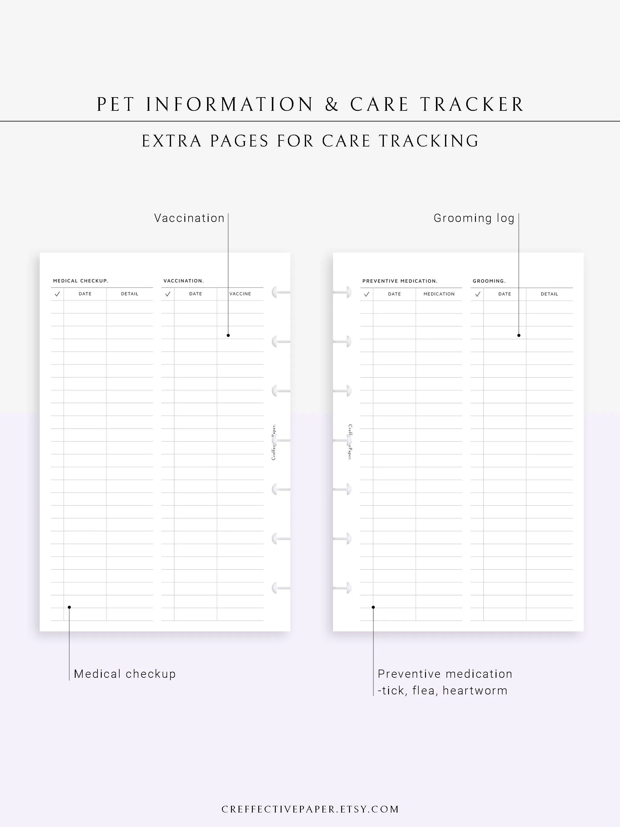 N110 | Printable Pet Information & Care Planner Template