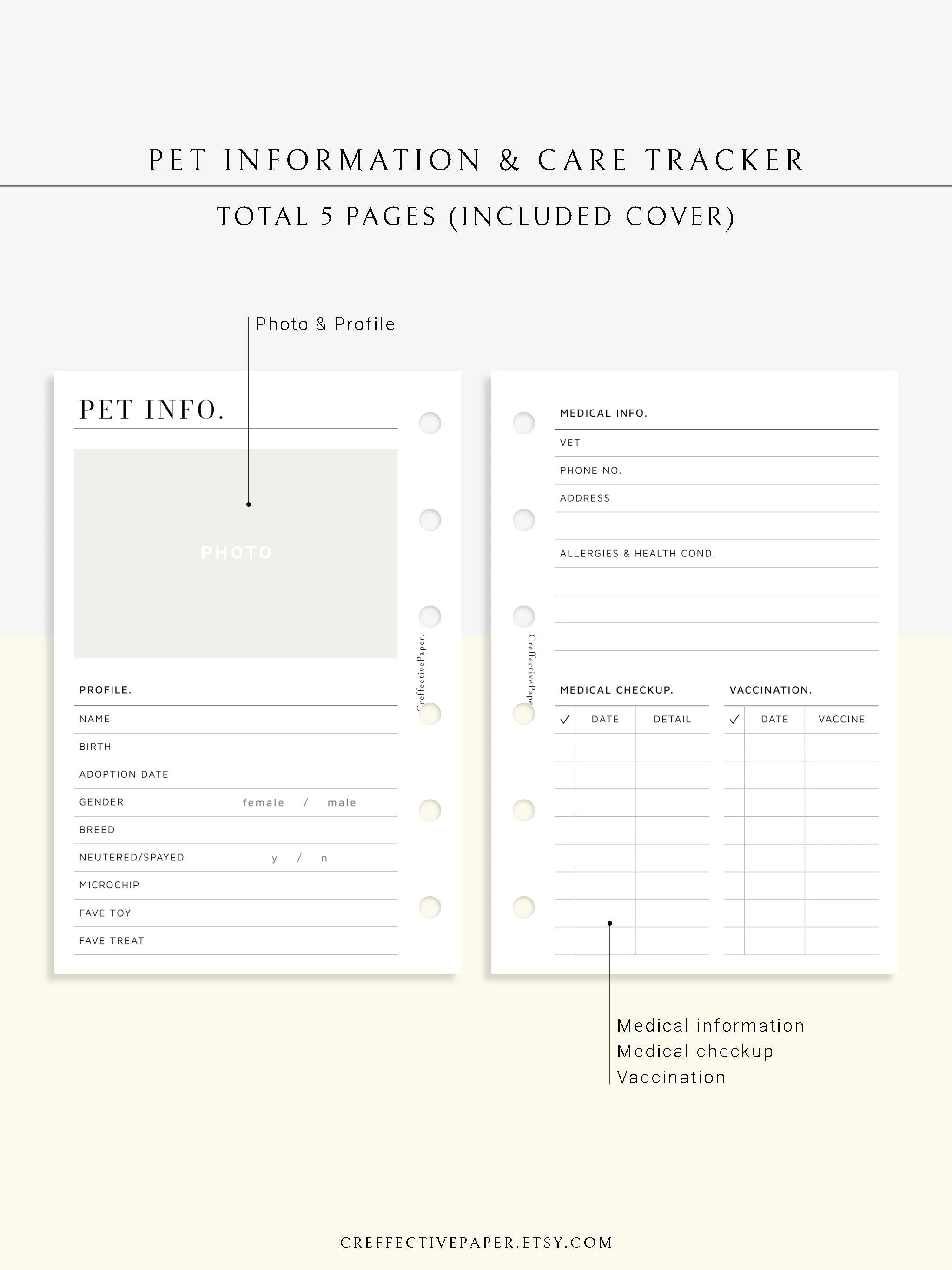 N110 | Printable Pet Information & Care Planner Template