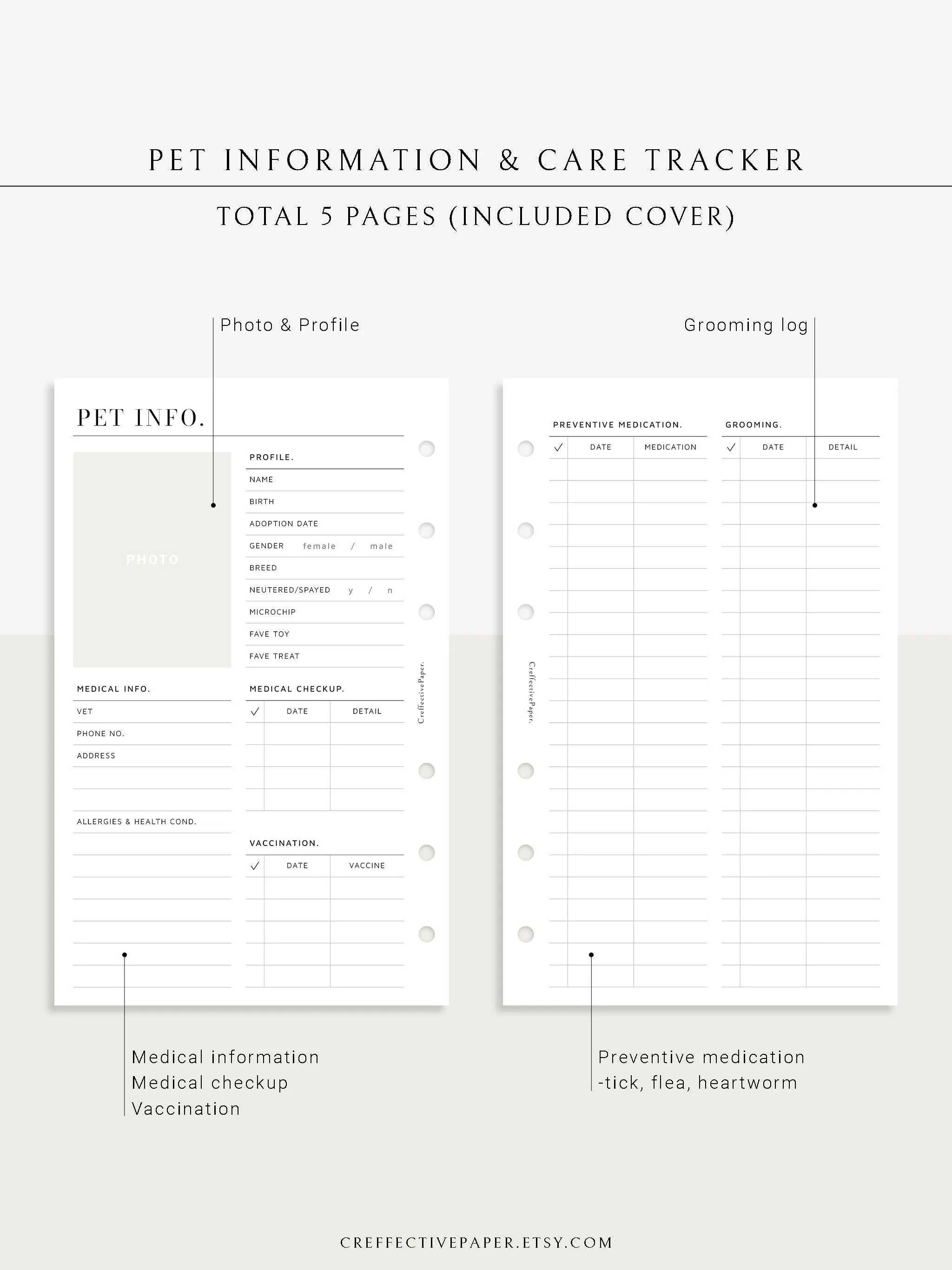 N110 | Printable Pet Information & Care Planner Template