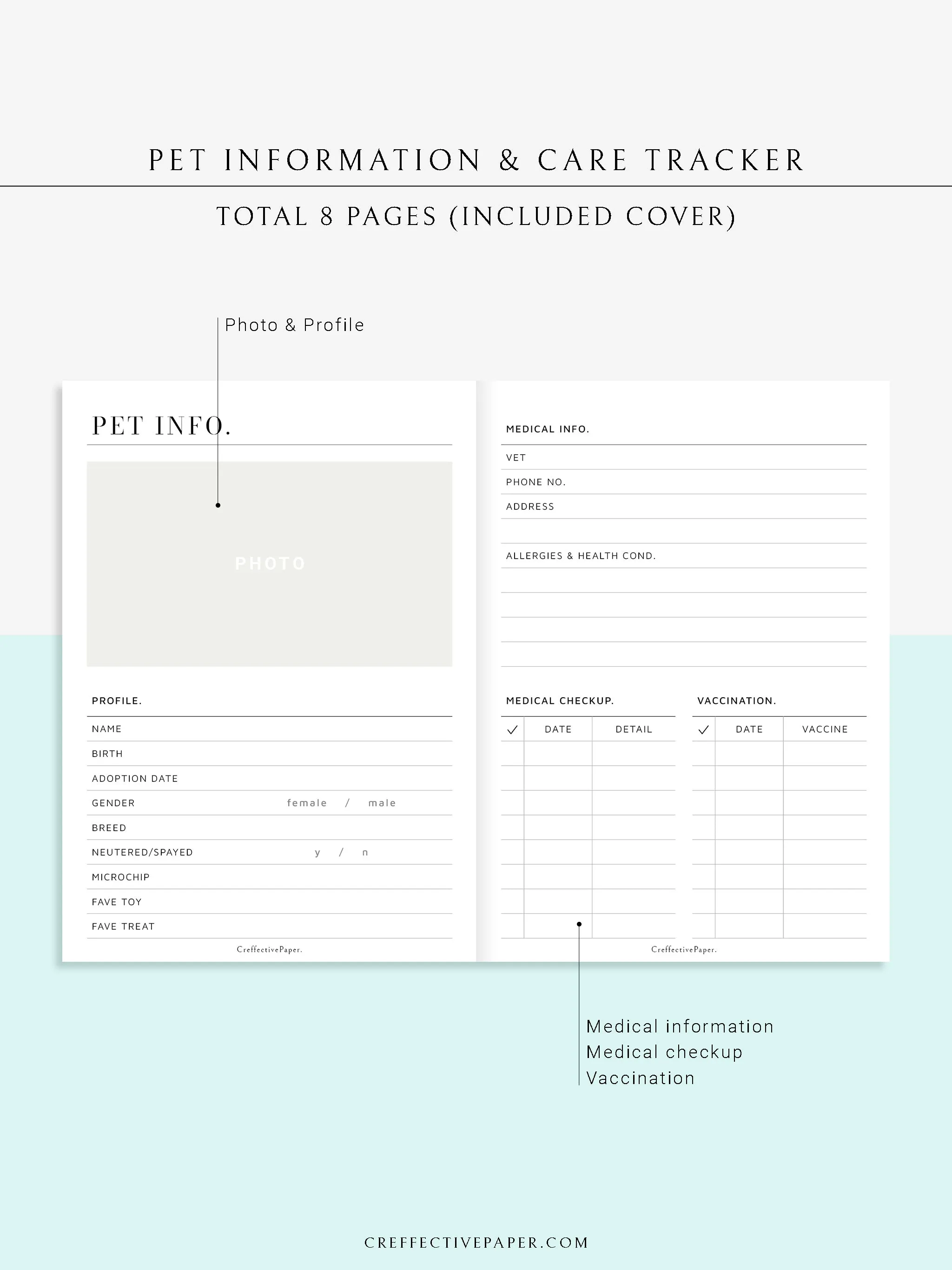 N110 | Printable Pet Information & Care Planner Template