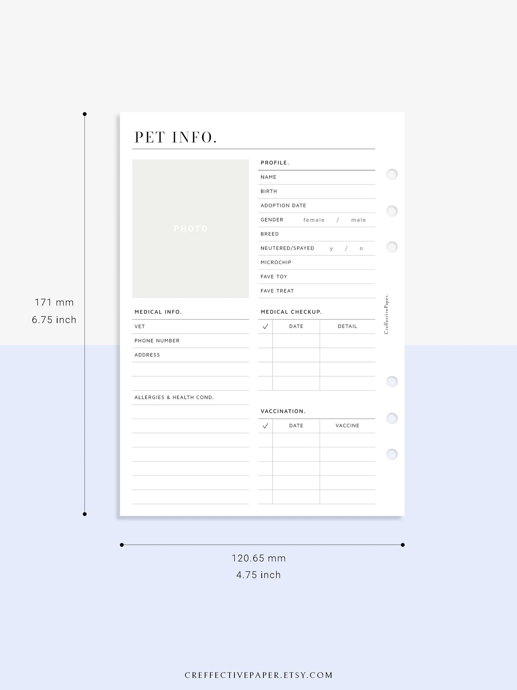 N110 | Printable Pet Information & Care Planner Template