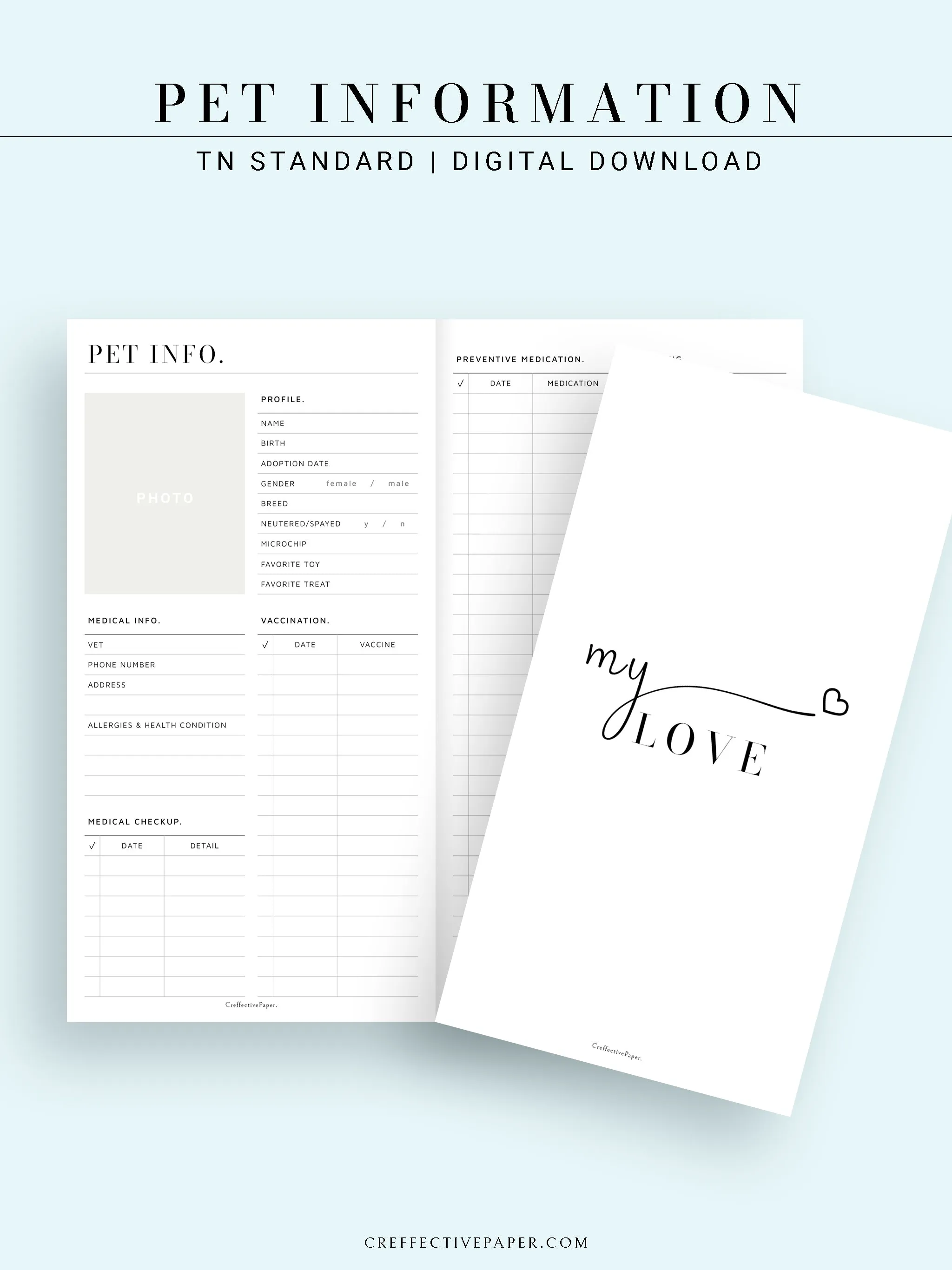 N110 | Printable Pet Information & Care Planner Template