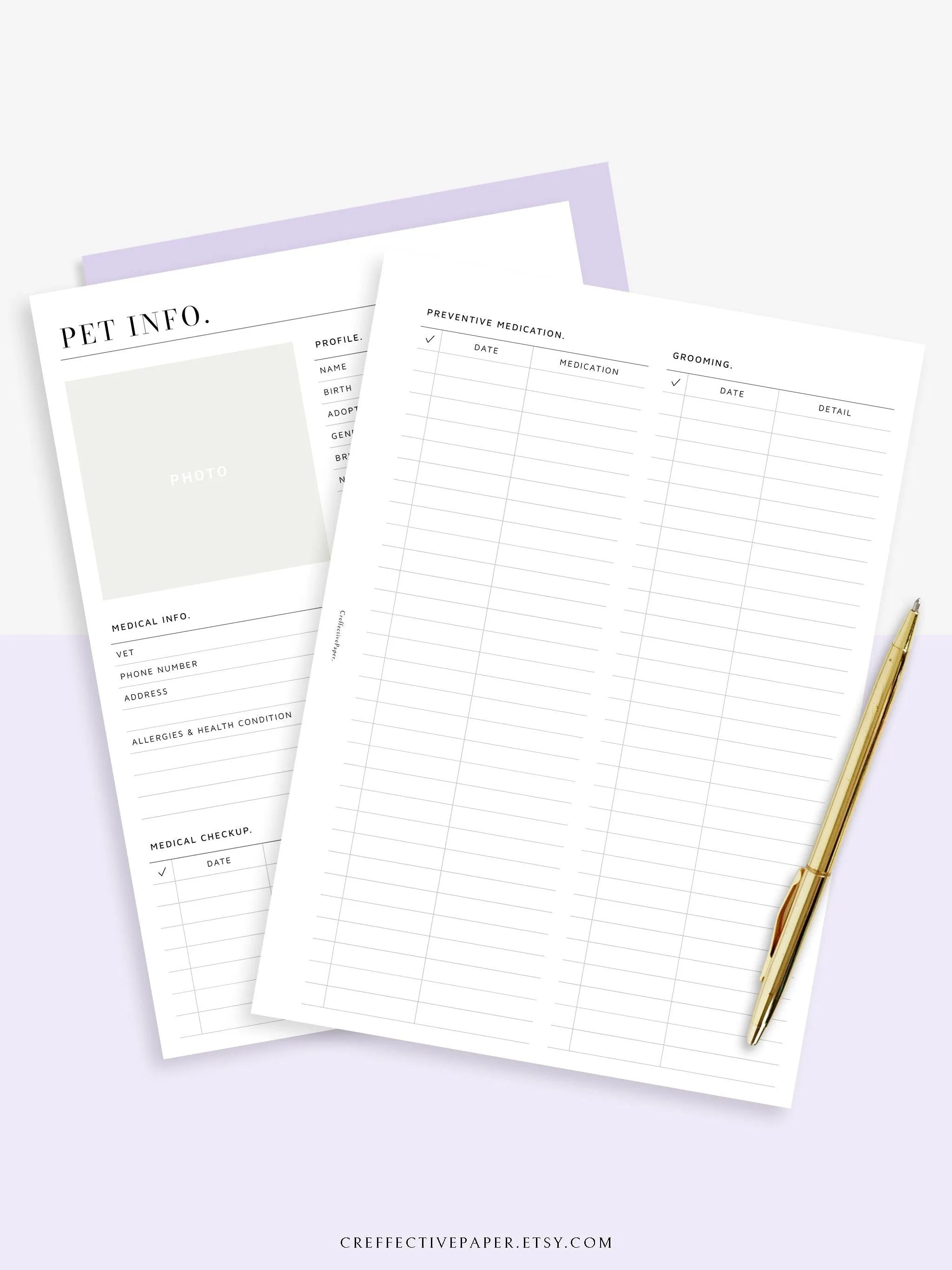 N110 | Printable Pet Information & Care Planner Template