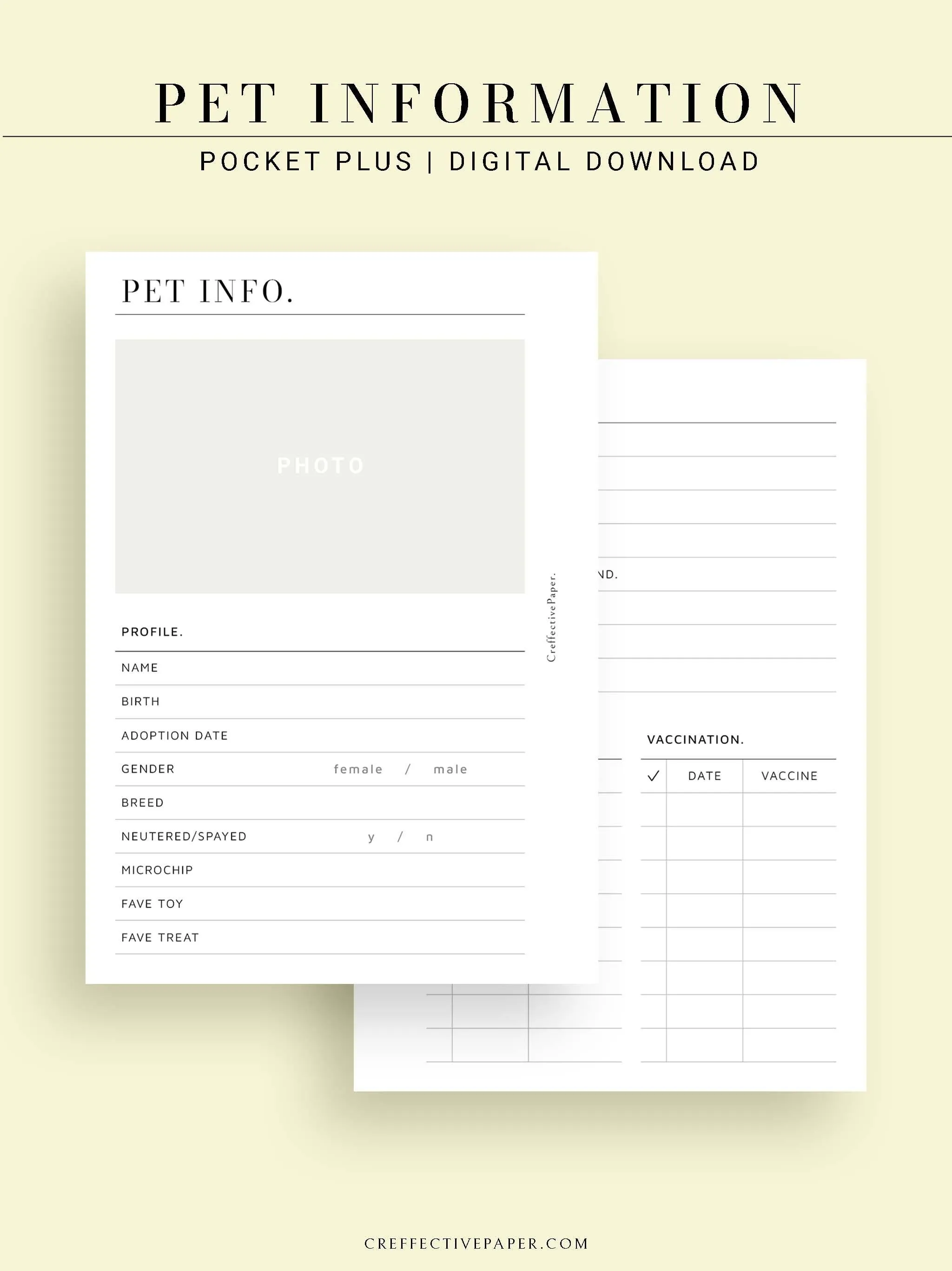 N110 | Printable Pet Information & Care Planner Template