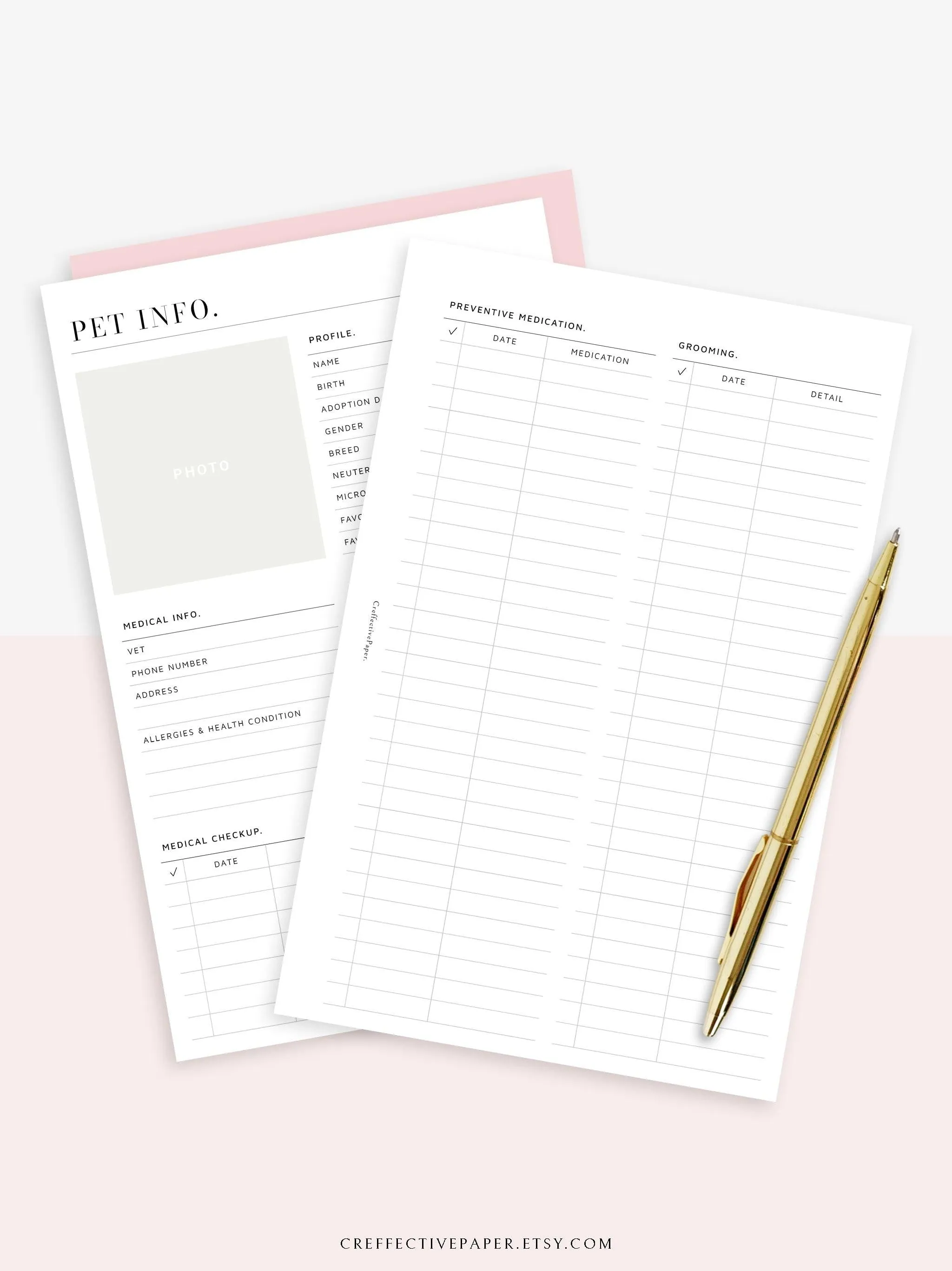 N110 | Printable Pet Information & Care Planner Template