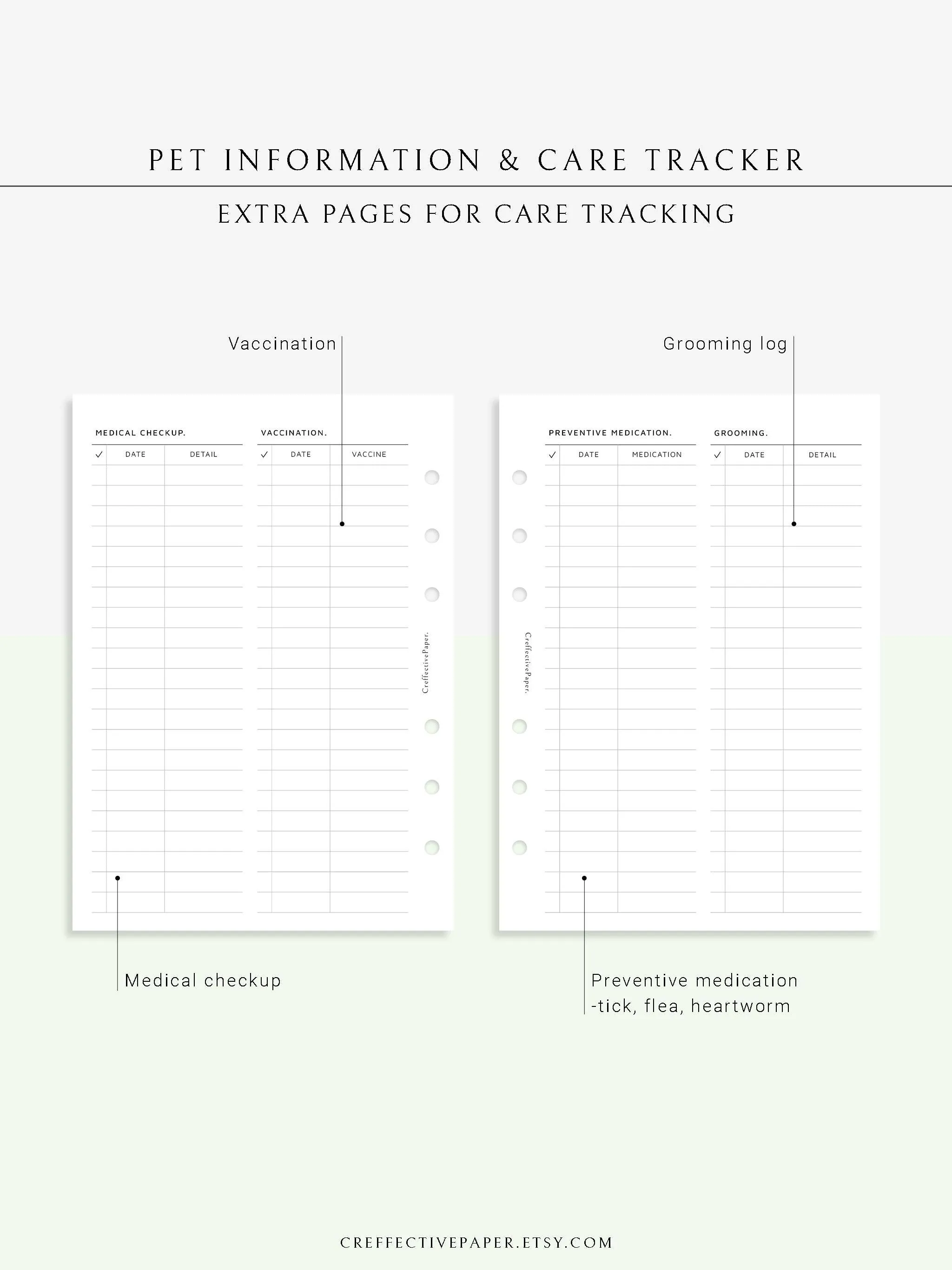 N110 | Printable Pet Information & Care Planner Template