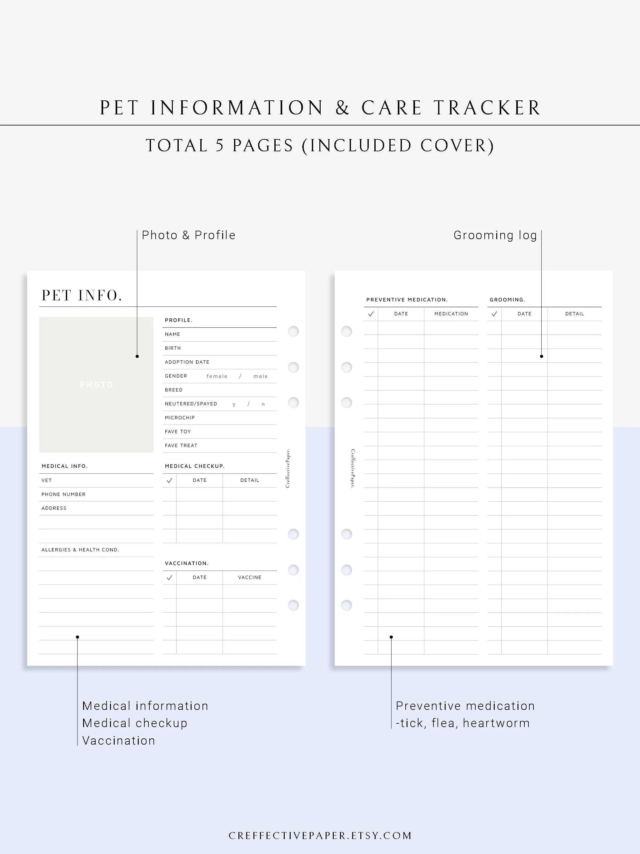 N110 | Printable Pet Information & Care Planner Template