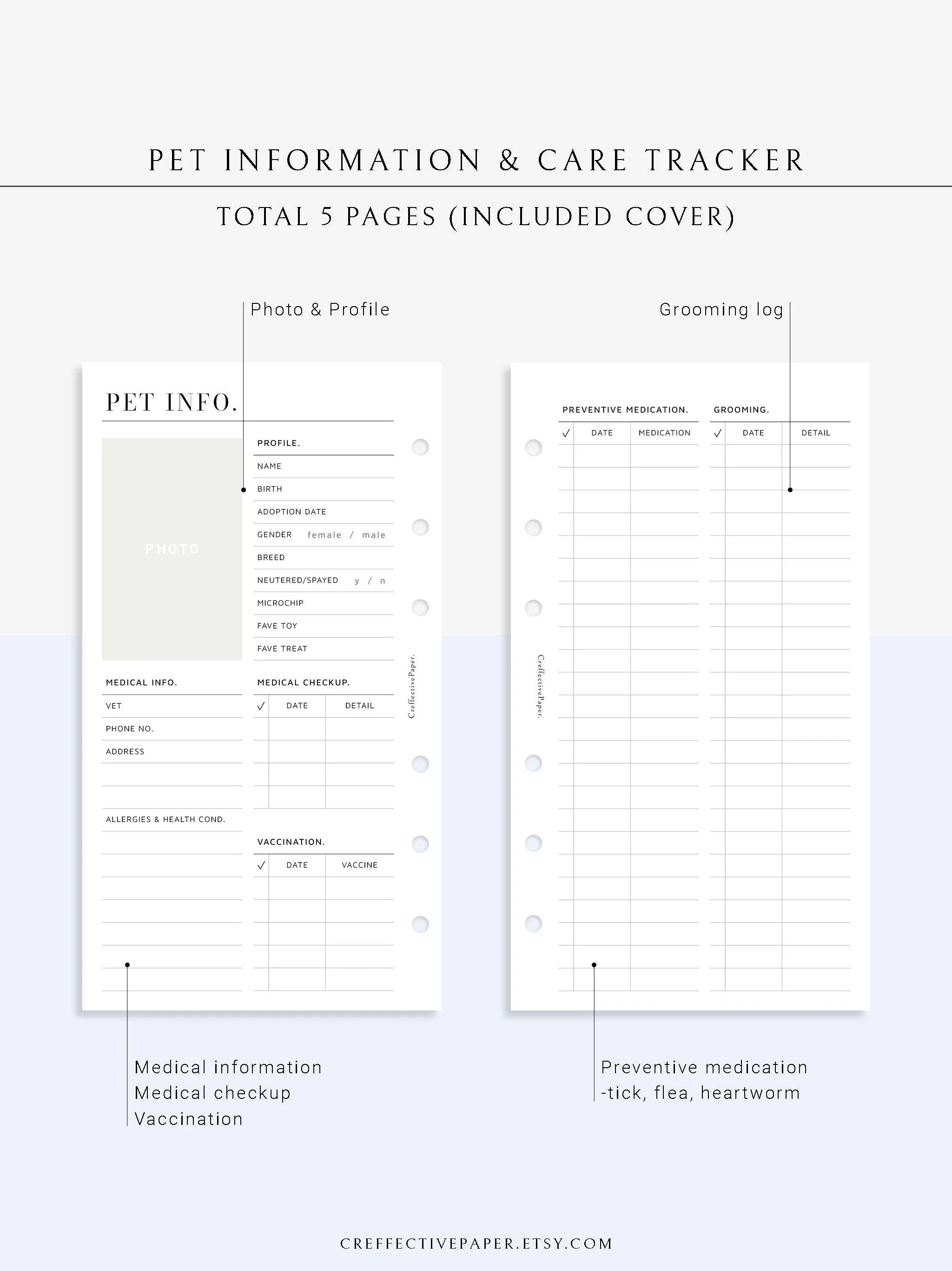 N110 | Printable Pet Information & Care Planner Template