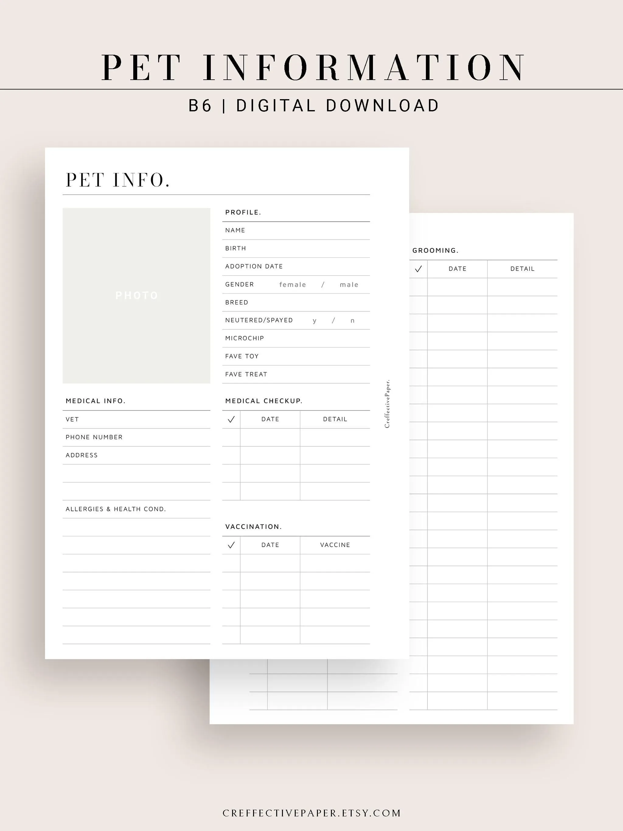 N110 | Printable Pet Information & Care Planner Template