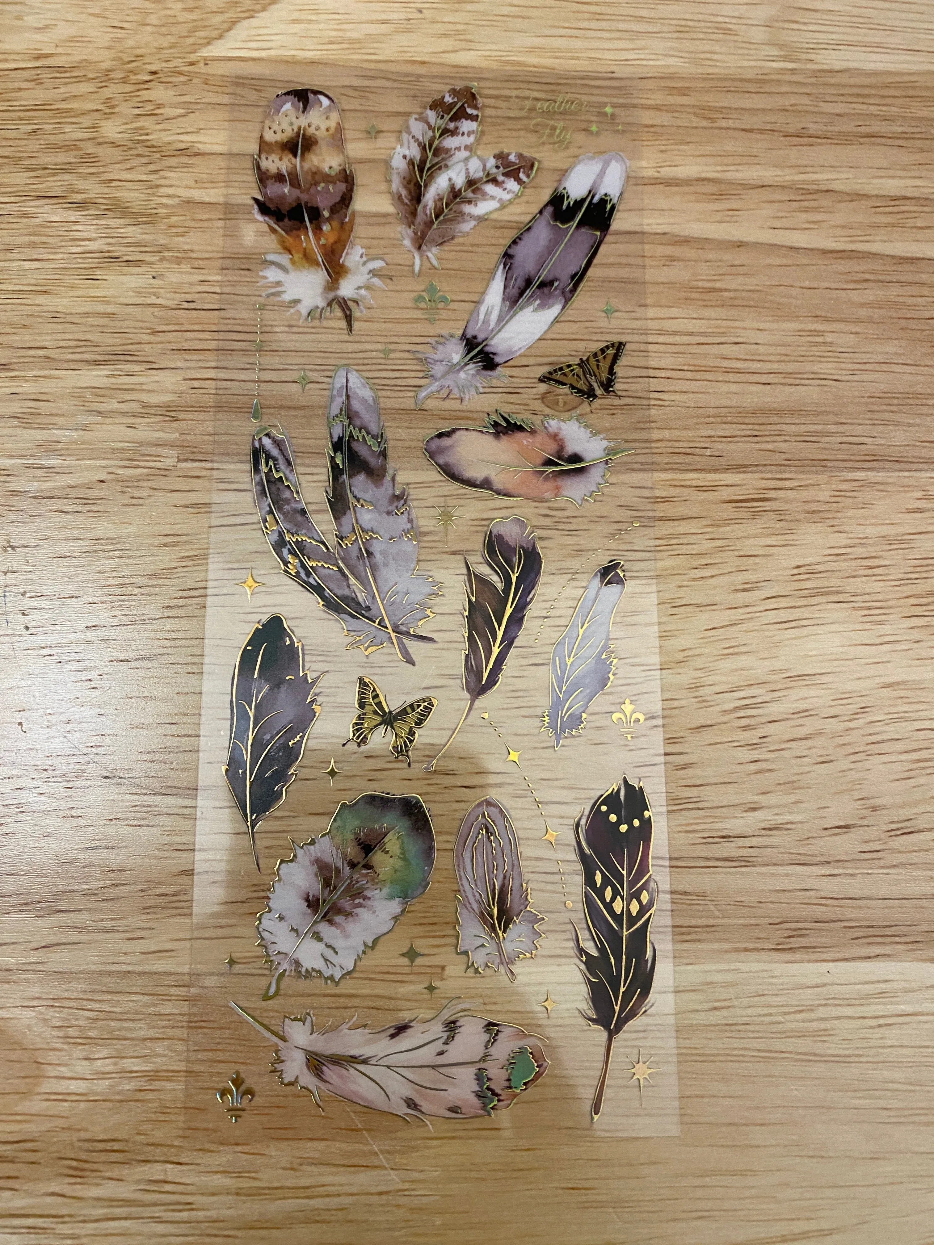 PET Foil Clear Tape with Brown and White Feathers