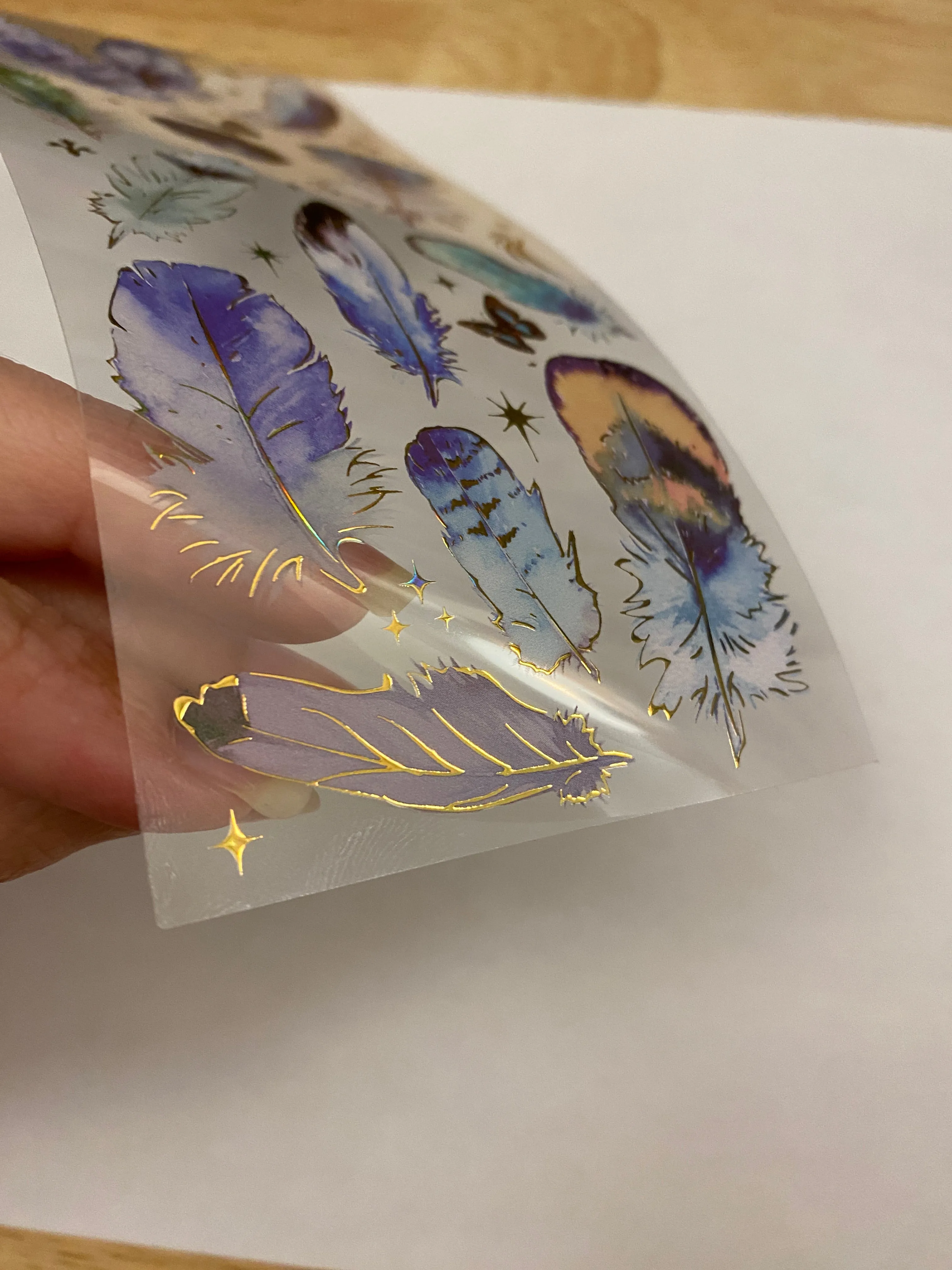 PET Foil Clear Tape with Purple Feathers