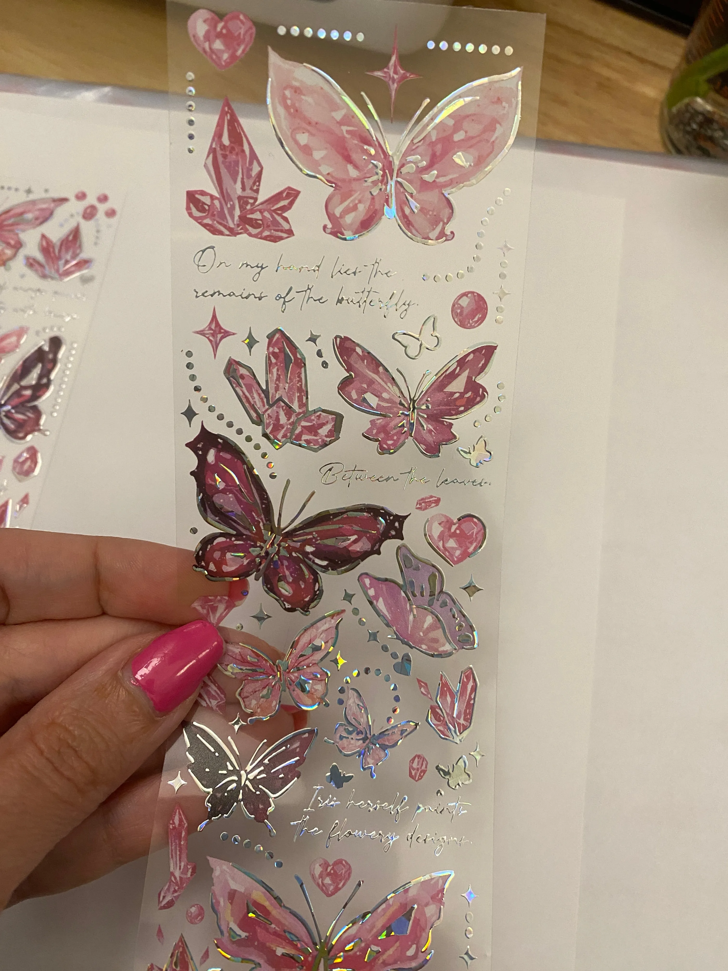 Pink Two Butterfly PET Washi Tape, Pretty butterfly Clear Tape, Solid sheet of Clear Holographic Pink butterfly washi tapes