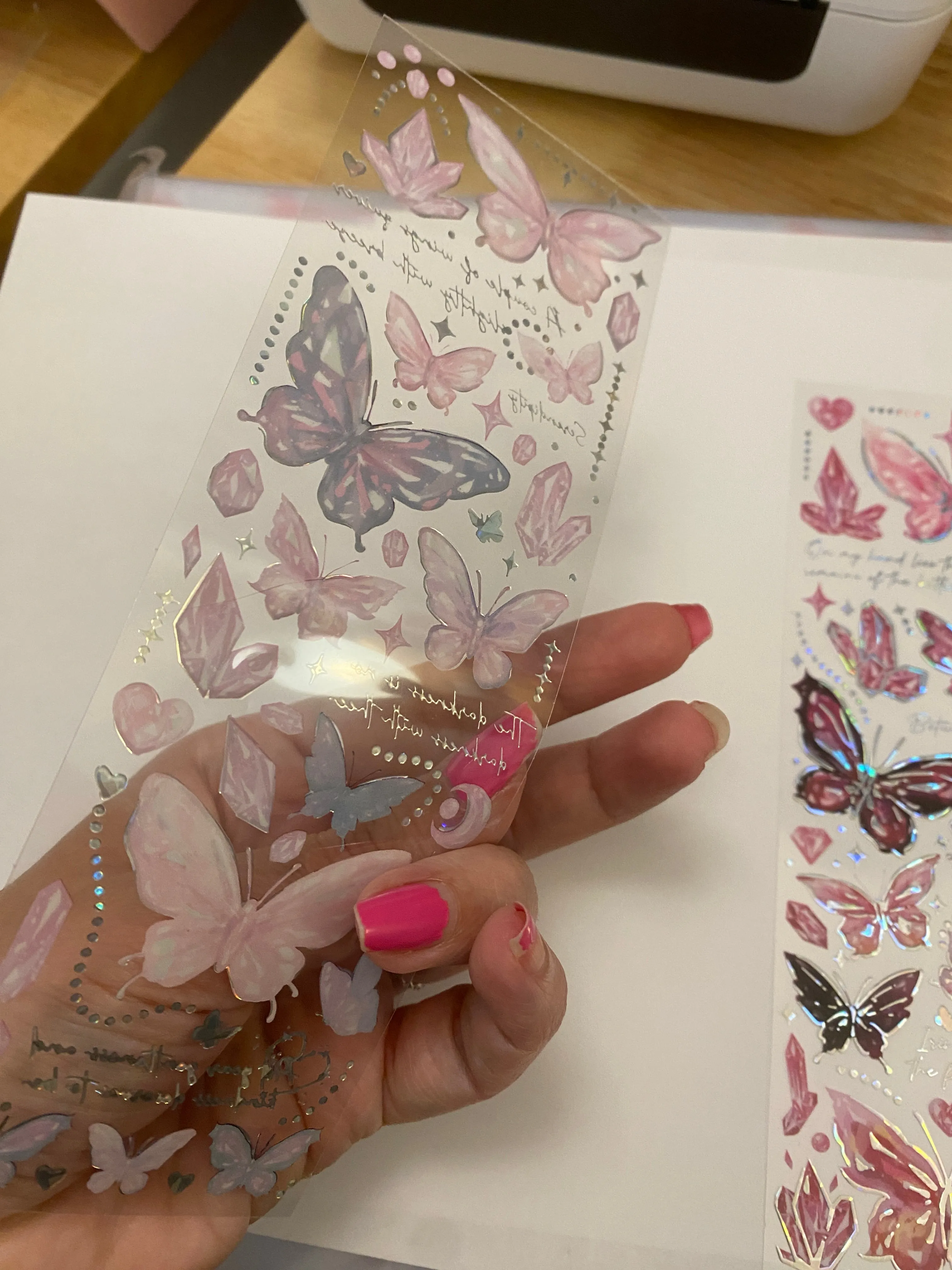 Pink Two Butterfly PET Washi Tape, Pretty butterfly Clear Tape, Solid sheet of Clear Holographic Pink butterfly washi tapes