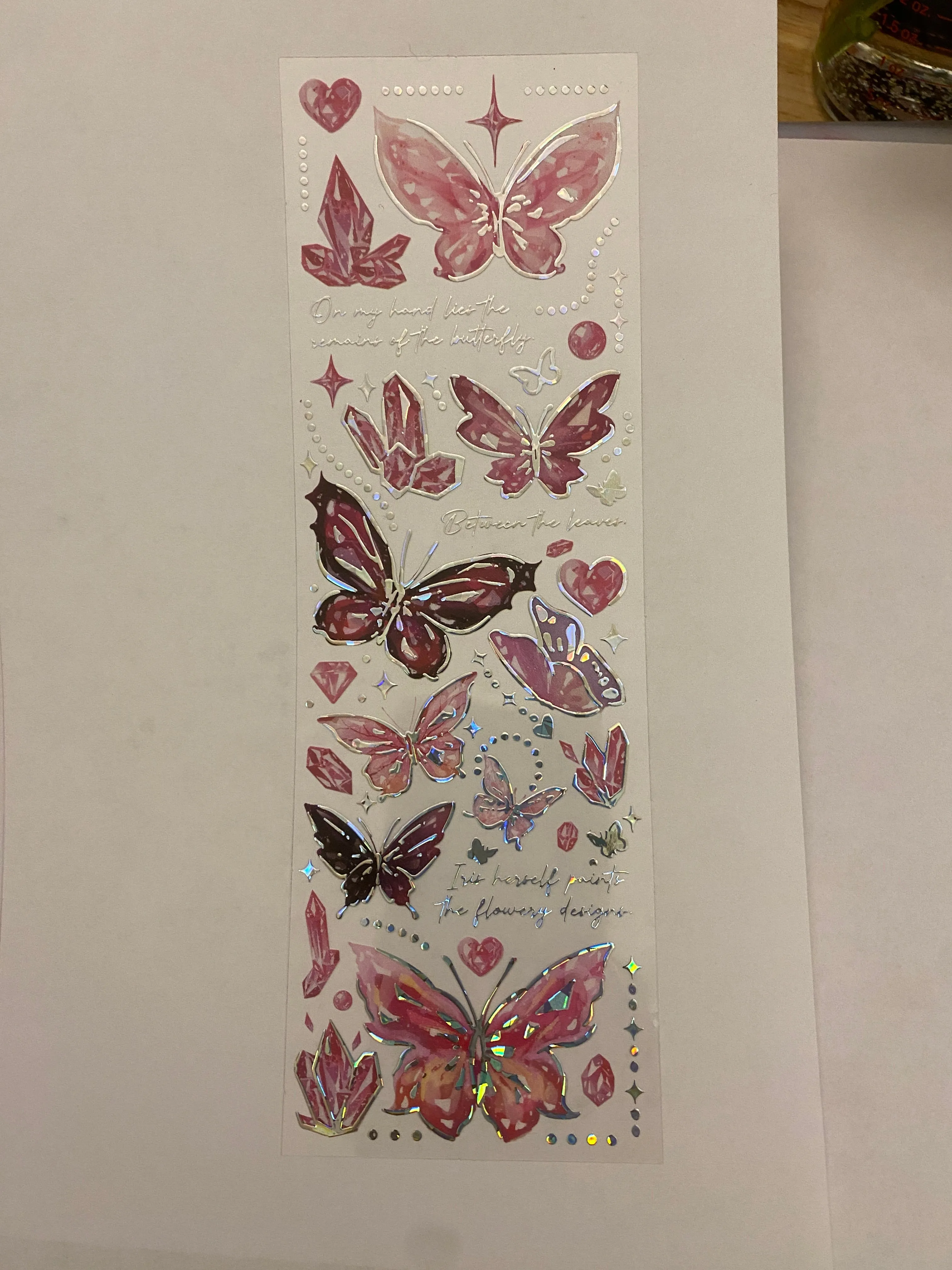 Pink Two Butterfly PET Washi Tape, Pretty butterfly Clear Tape, Solid sheet of Clear Holographic Pink butterfly washi tapes