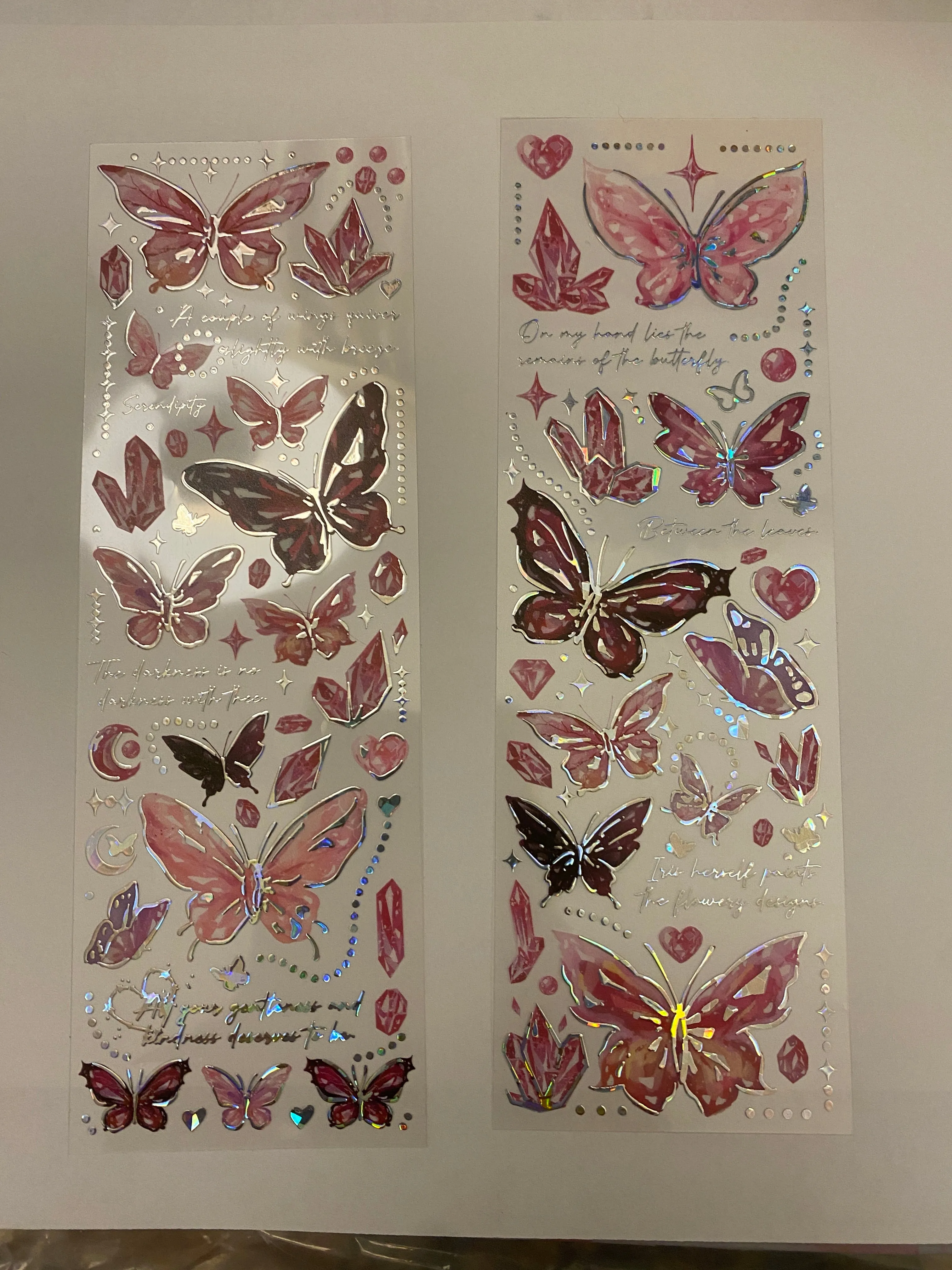 Pink Two Butterfly PET Washi Tape, Pretty butterfly Clear Tape, Solid sheet of Clear Holographic Pink butterfly washi tapes