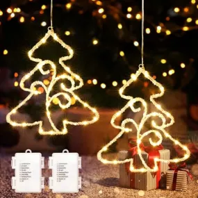 Quntis 2Pcs Christmas Window Lights,14.5in Crystal Sparkling Christmas Window Lights Battery Operated with Timer,70LED Christmas Window Hanging Lights