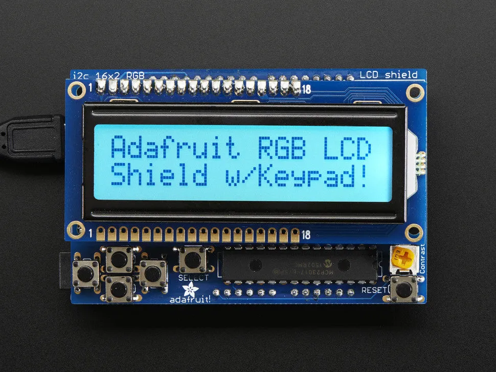 RGB LCD Shield Kit w/ 16x2 Character Display - Only 2 pins used! - POSITIVE DISPLAY