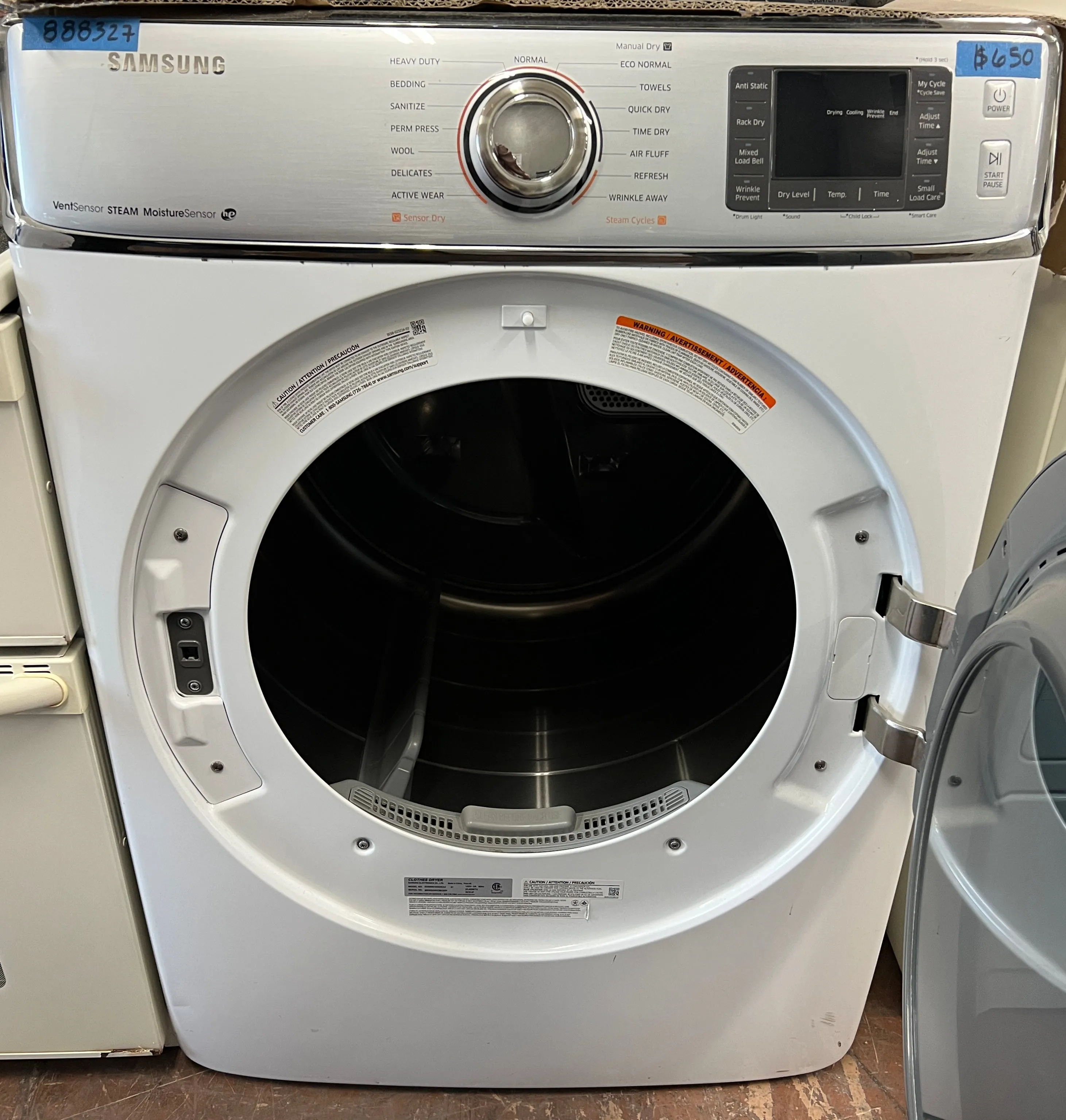 Samsung  DV56H9100GW 30 Inch 9.5 cu. ft. Gas Dryer 15 Dry Cycles, 5 Temperature Settings, Steam, Vent Sensor, Sanitize Cycle, Wrinkle Prevent, Smart Care, Dryer Rack, Sensor Dry Moisture Sensor, White , 888327