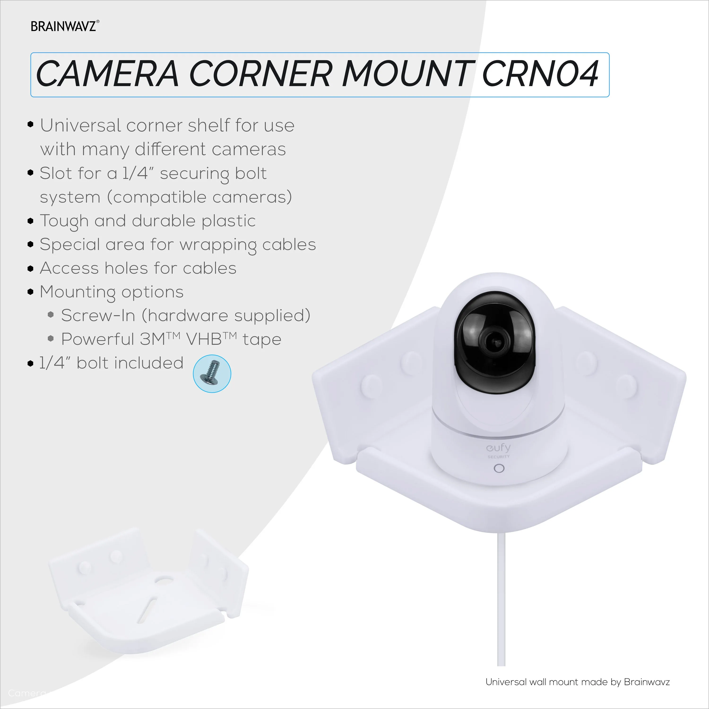 Tilted Corner Baby Monitor & Security Camera Wall Mount Holder Compatible with Wansview, Blink, TP Link, Ring & More (CRN04)