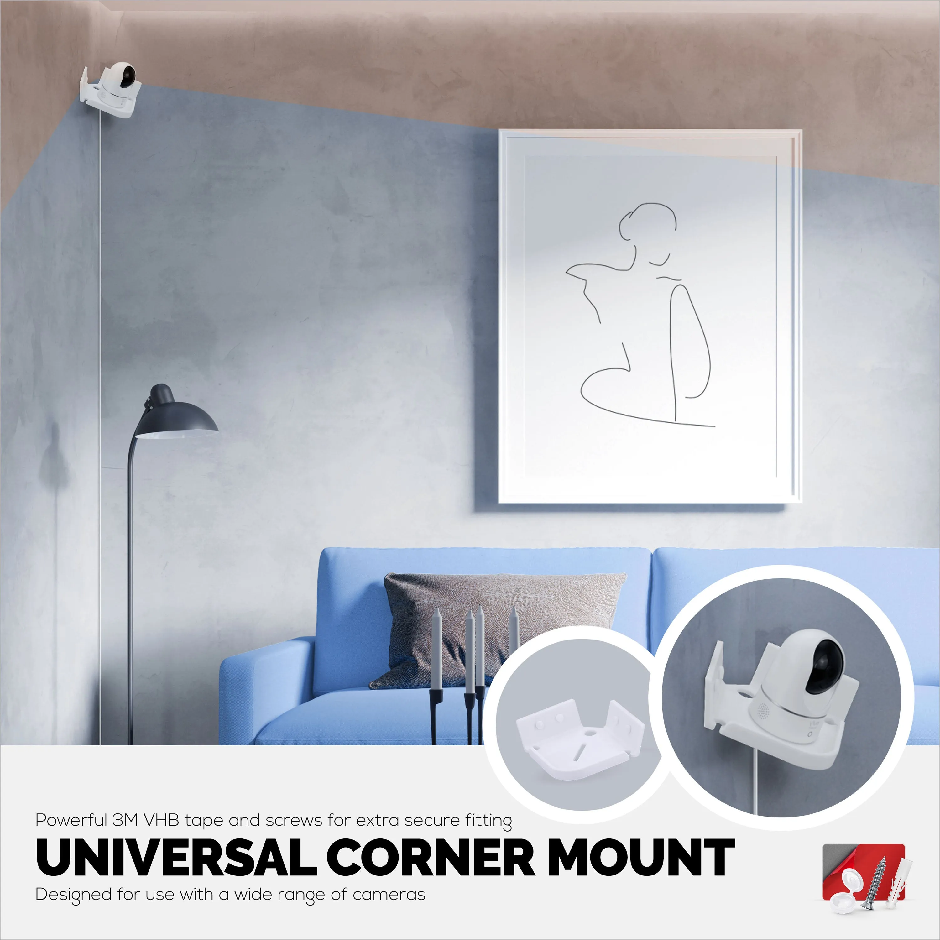 Tilted Corner Baby Monitor & Security Camera Wall Mount Holder Compatible with Wansview, Blink, TP Link, Ring & More (CRN04)