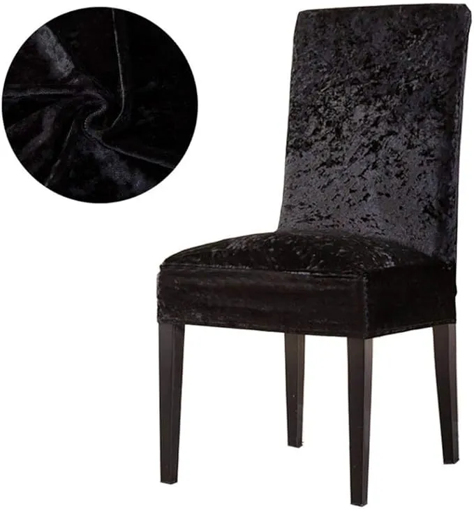 Trendily Premium Wrinkle-Free Stretchable Chair Covers, Velvet Elegance Black (CC-112)