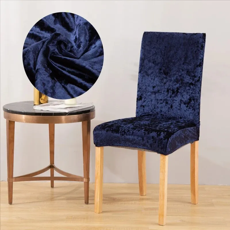 Trendily Premium Wrinkle-Free Stretchable | Washable Plain Velvet Chair Covers| Navy Blue  (CC-125)