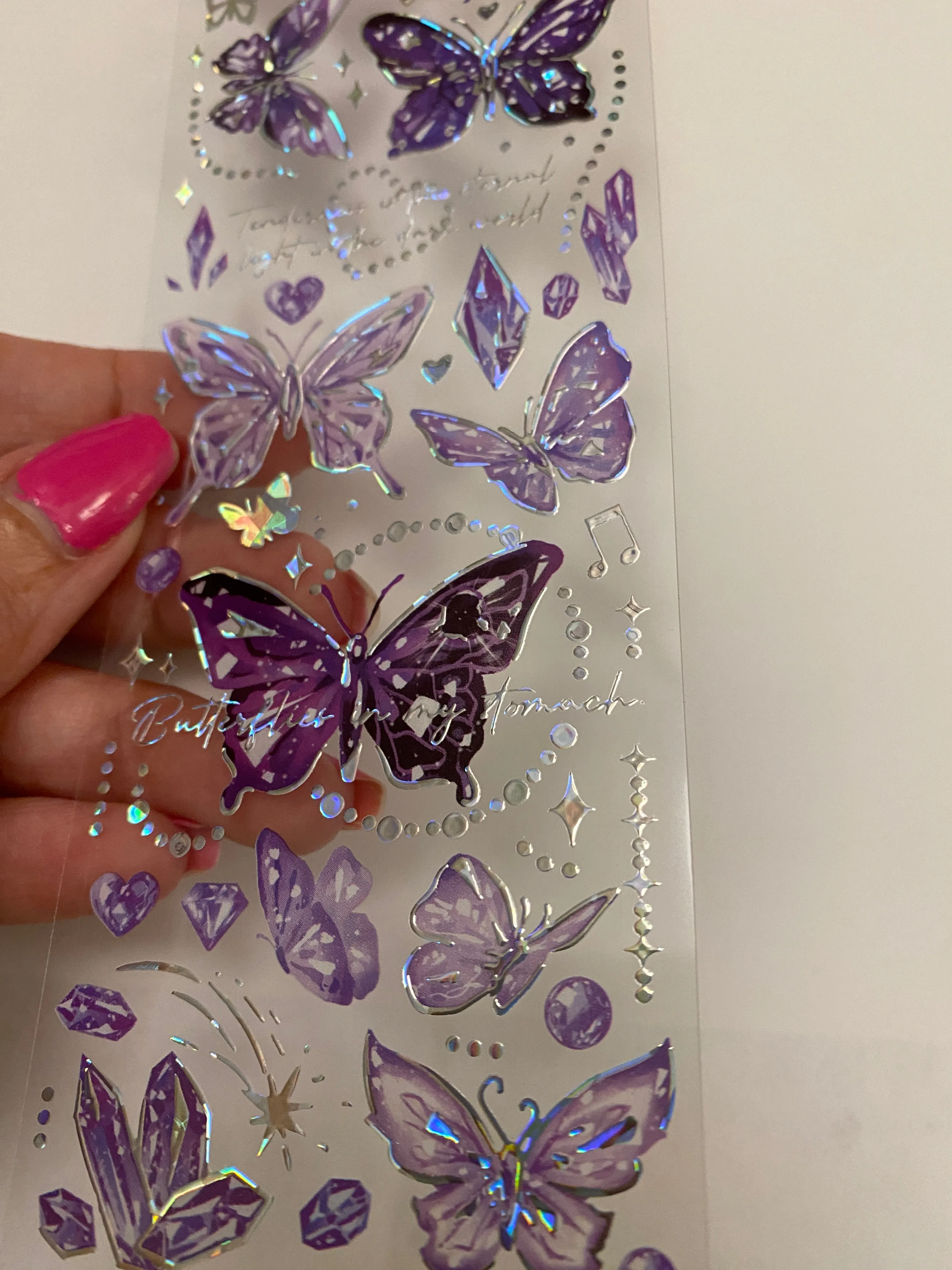 Two PET Washi Tape Purple Butterfly, Pretty butterfly and hearts, Clear Tape, solid sheet of Clear Holographic Purple butterfly Tapes