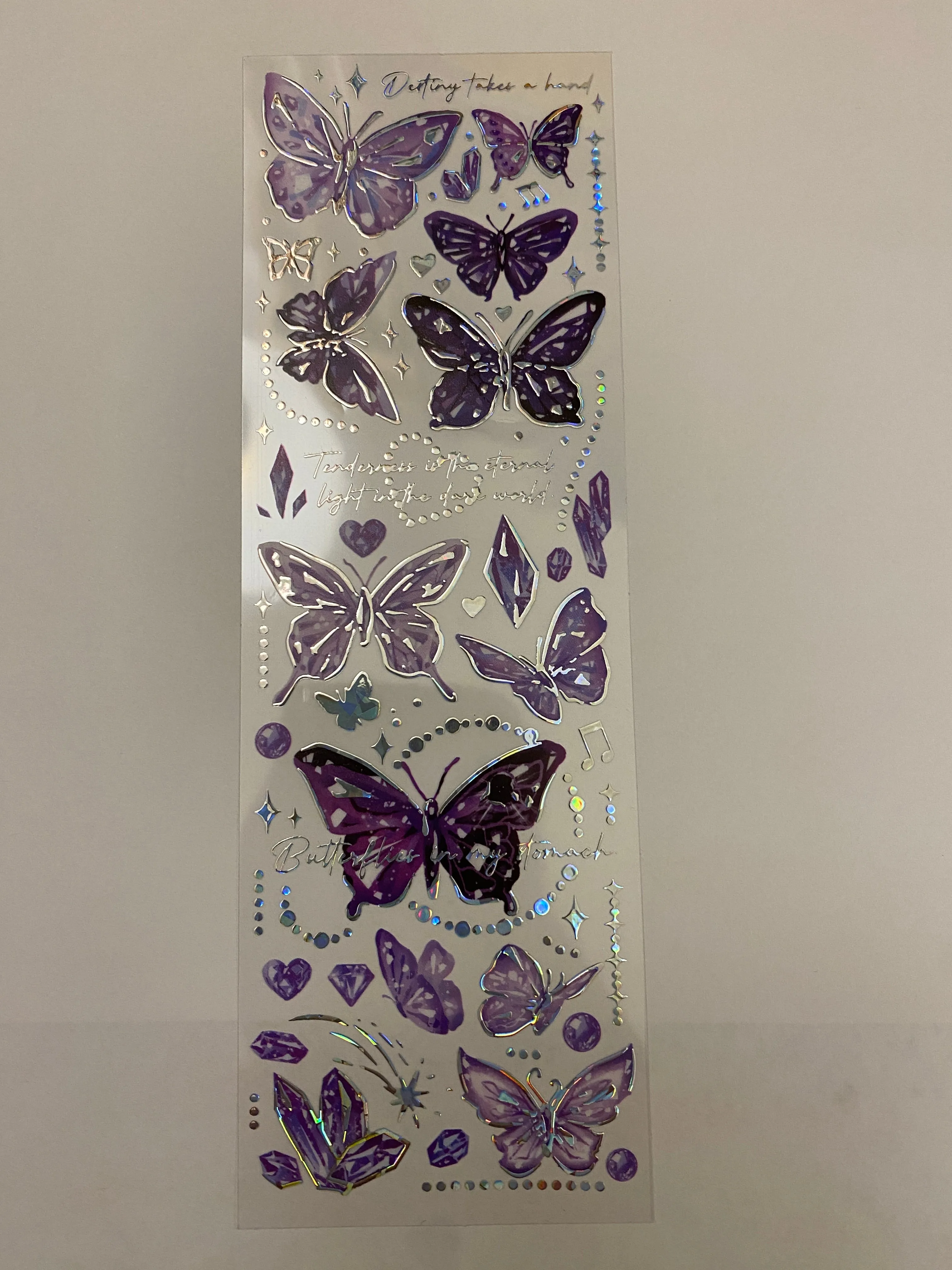 Two PET Washi Tape Purple Butterfly, Pretty butterfly and hearts, Clear Tape, solid sheet of Clear Holographic Purple butterfly Tapes