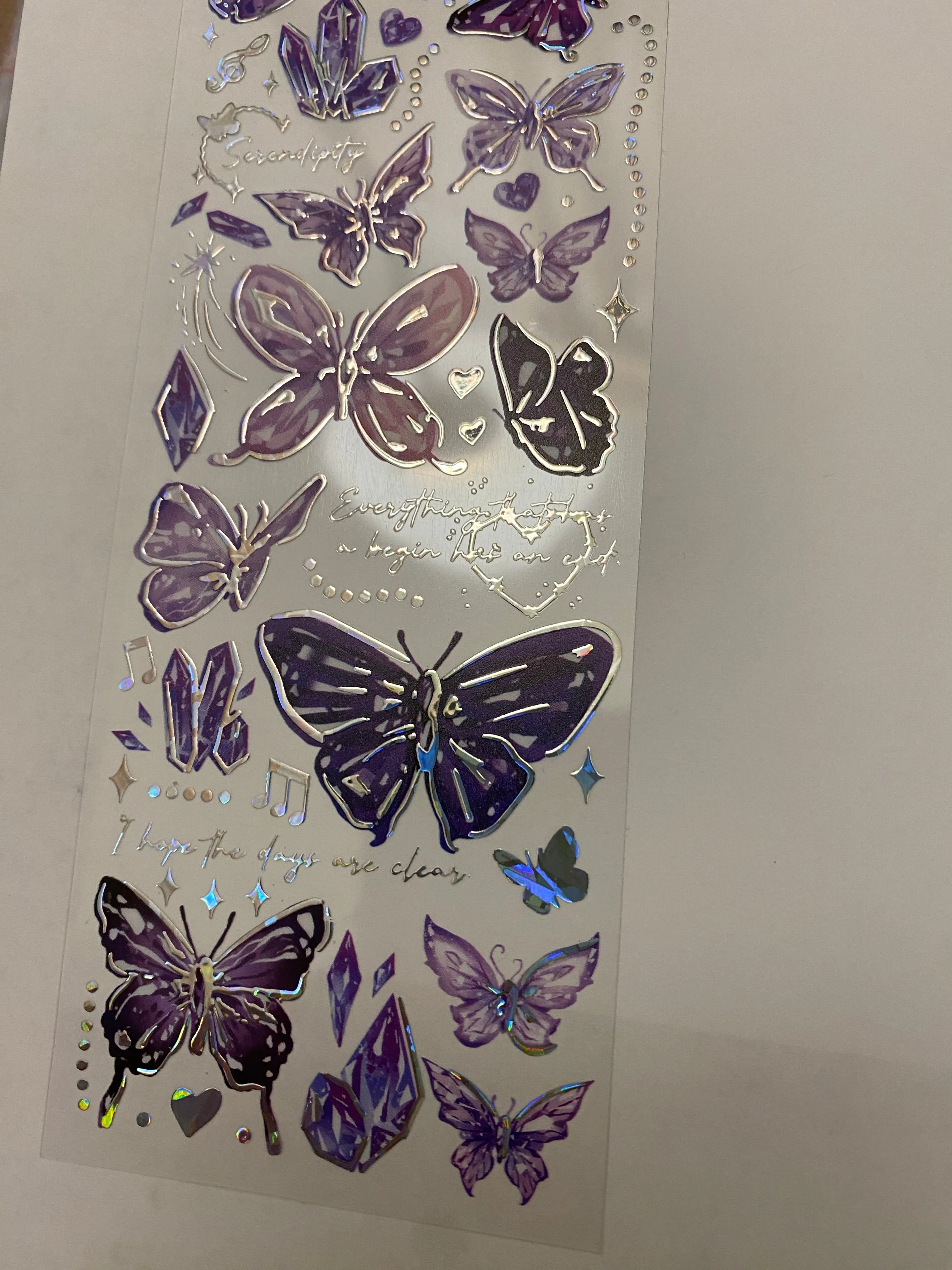 Two PET Washi Tape Purple Butterfly, Pretty butterfly and hearts, Clear Tape, solid sheet of Clear Holographic Purple butterfly Tapes